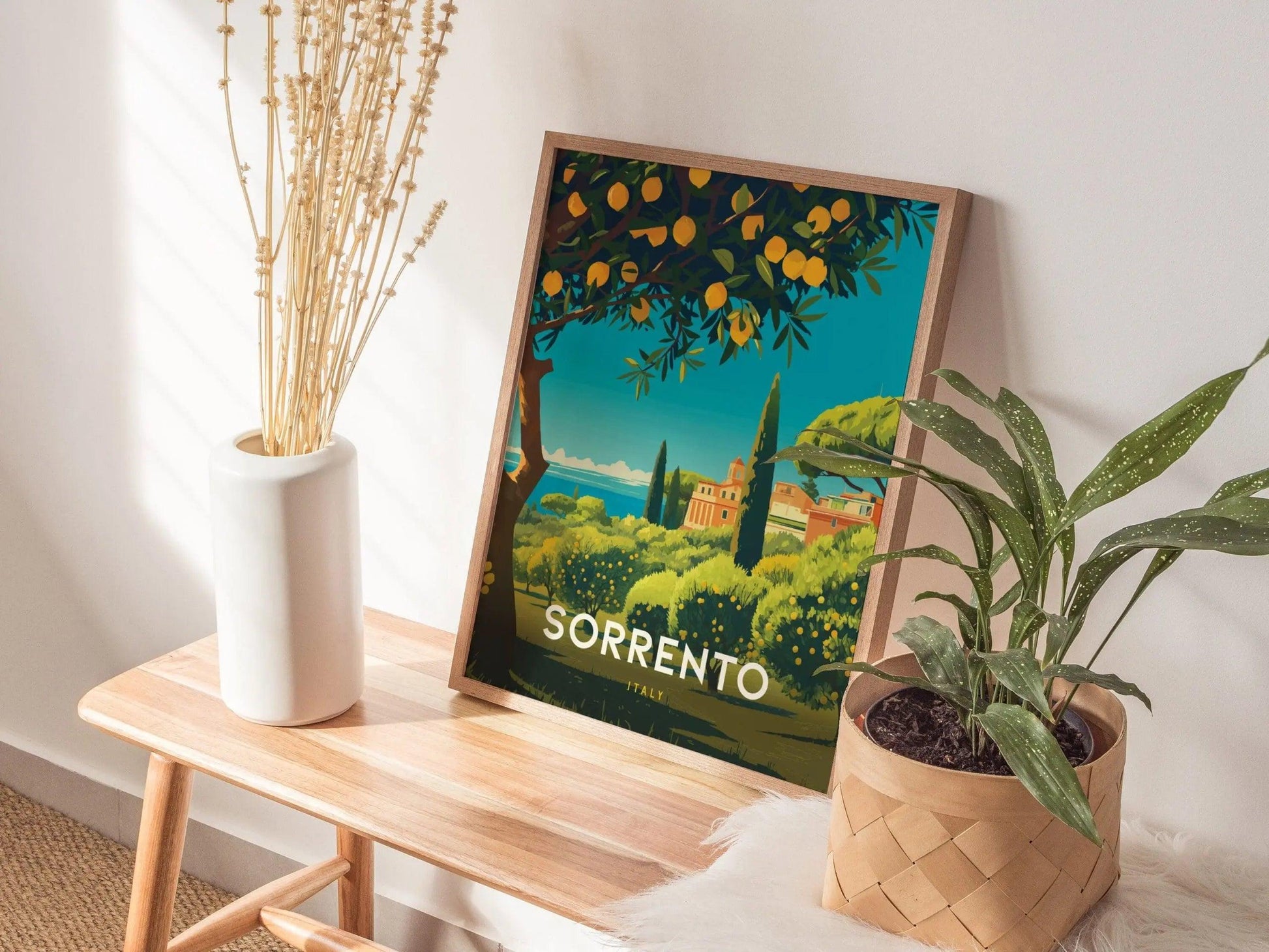 Sorrento Italy Lemon Coast Travel Print, Sorrento Italy Lemons Travel Poster Print, Vibrant Sorrento Lemons Travel Poster & Wall Art Decor - Swell Scenes
