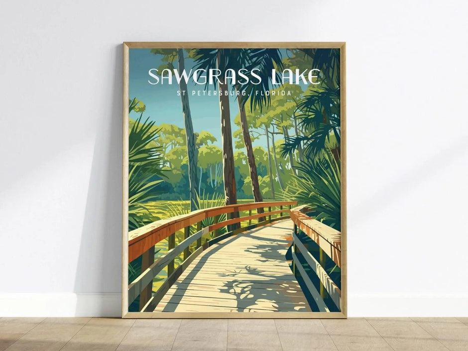 Sawgrasss Lake Park, St. Petersburg, Florida Framed Wall Art, St Pete Maple Swamp Nature Poster Design Travel Print Gulf Home Decor Set - Swell Scenes