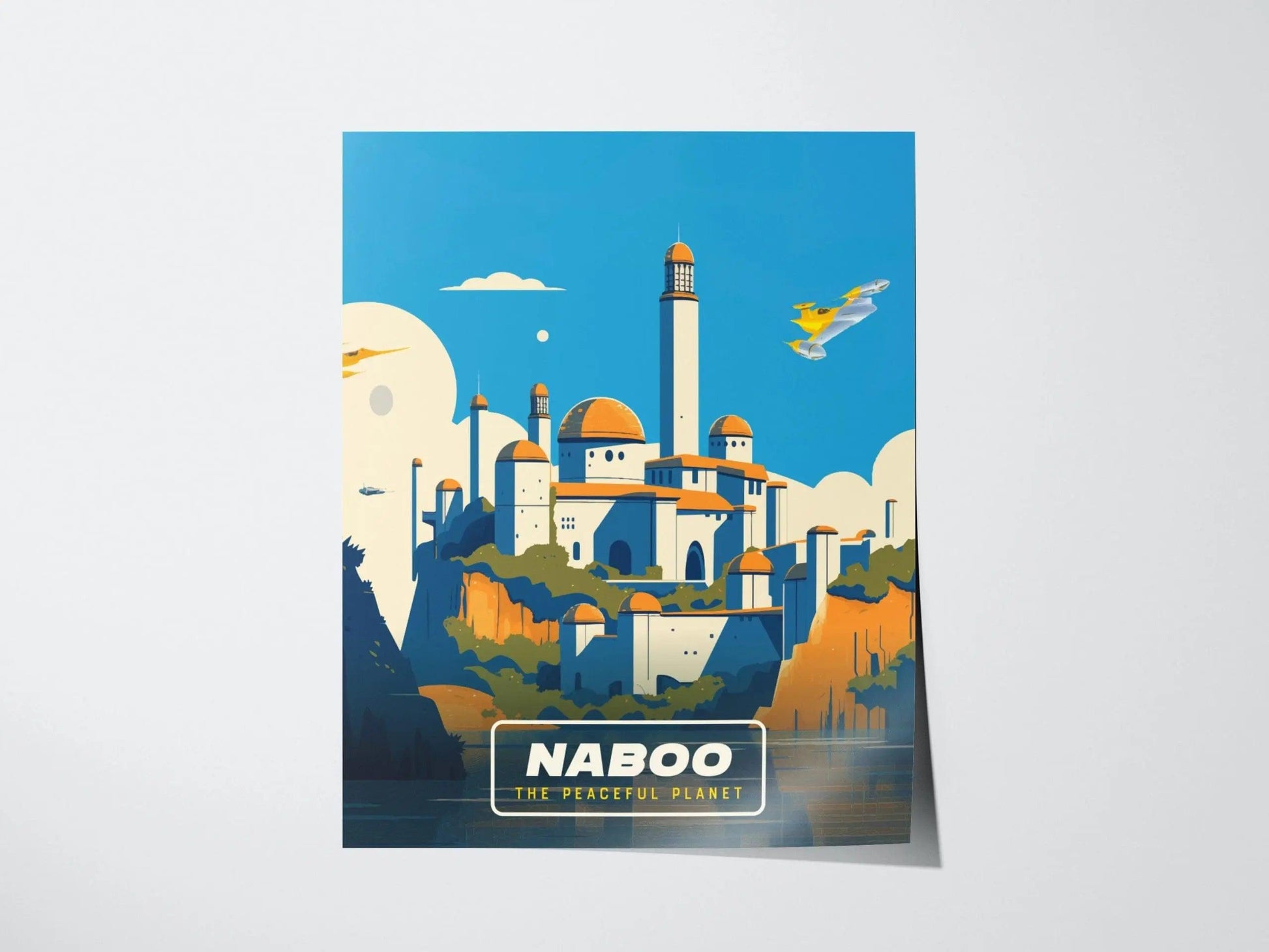 Star Wars Naboo Travel Poster, Retro Travel Art, Tatooine, Hoth, Endor - Naboo's Natural Beauty: Star Wars - Retro Galactic Travel Art Decor - Swell Scenes