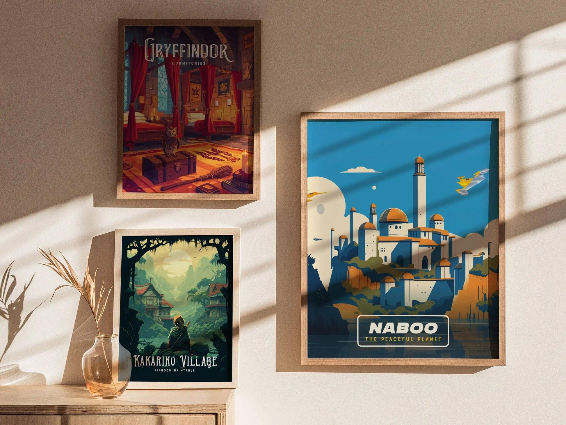 Star Wars Naboo Travel Poster, Retro Travel Art, Tatooine, Hoth, Endor - Naboo's Natural Beauty: Star Wars - Retro Galactic Travel Art Decor - Swell Scenes