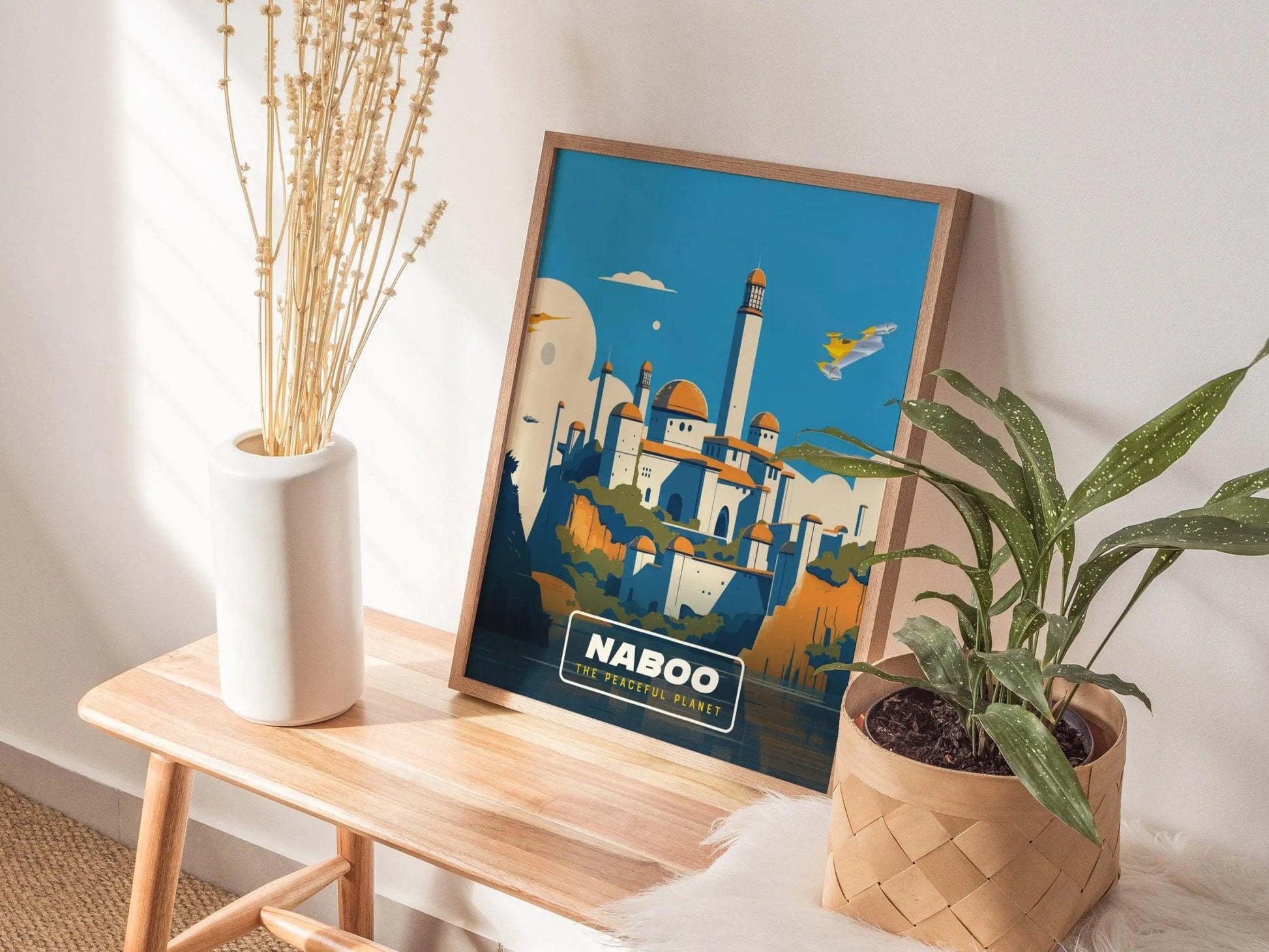 Star Wars Naboo Travel Poster, Retro Travel Art, Tatooine, Hoth, Endor - Naboo's Natural Beauty: Star Wars - Retro Galactic Travel Art Decor - Swell Scenes