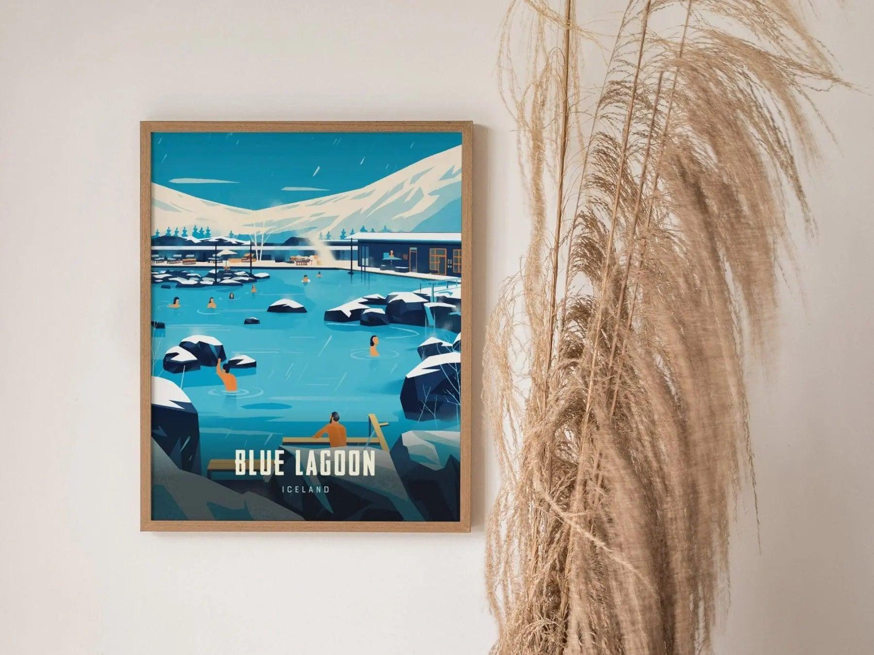 Iceland Blue Lagoon Travel Poster Wall Art, Iceland Blue Lagoon Poster, Reykjavík, Iceland Travel Print, Blue Lagoon Oasis Airbnb Decor Art - Swell Scenes