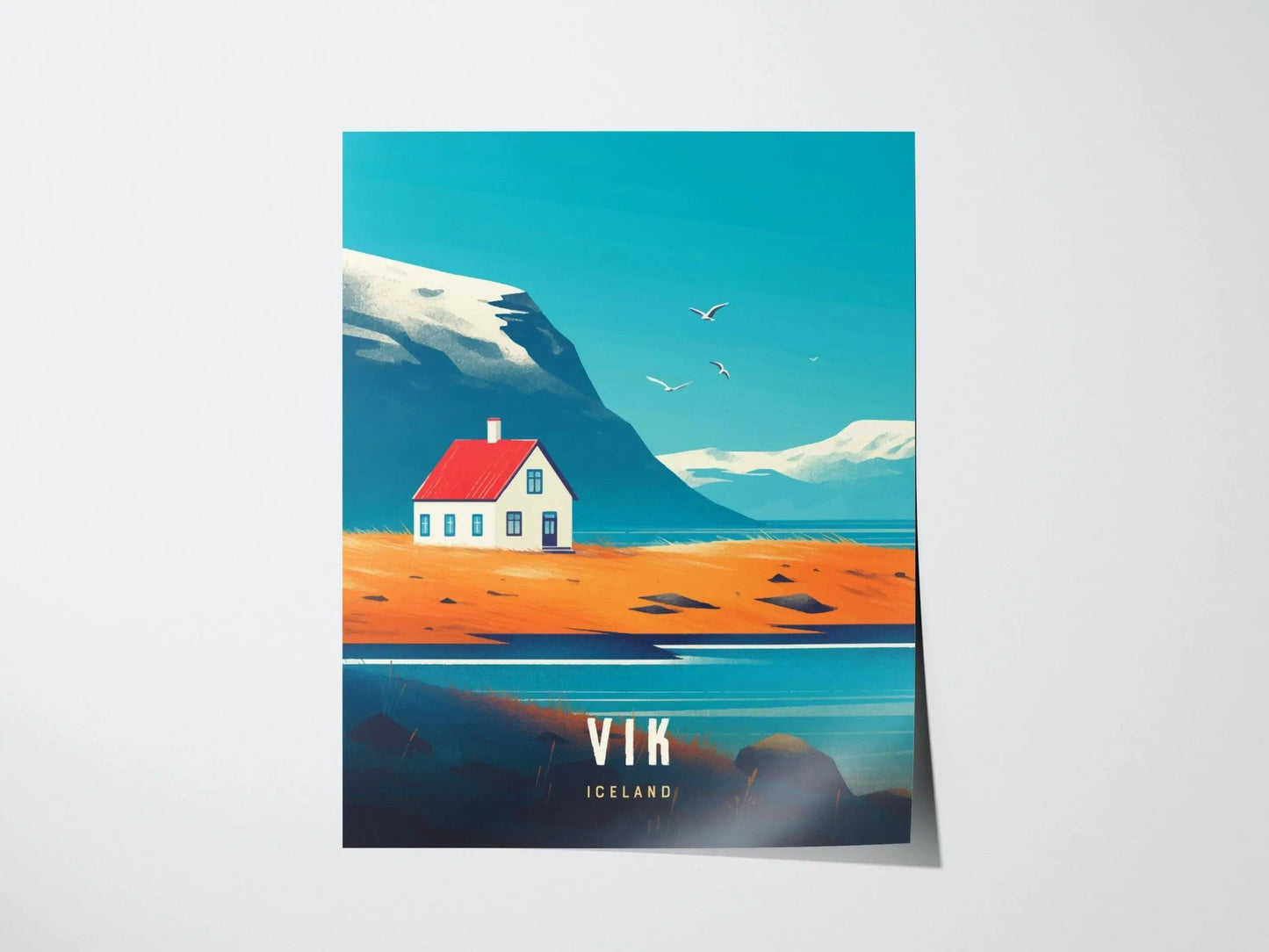 Iceland Vik Travel Poster Wall Art, Vik Iceland Poster, Iceland Travel Print, Airbnb Decor Art, Scenic Cliffs Beaches Travel Poster Decor - Swell Scenes
