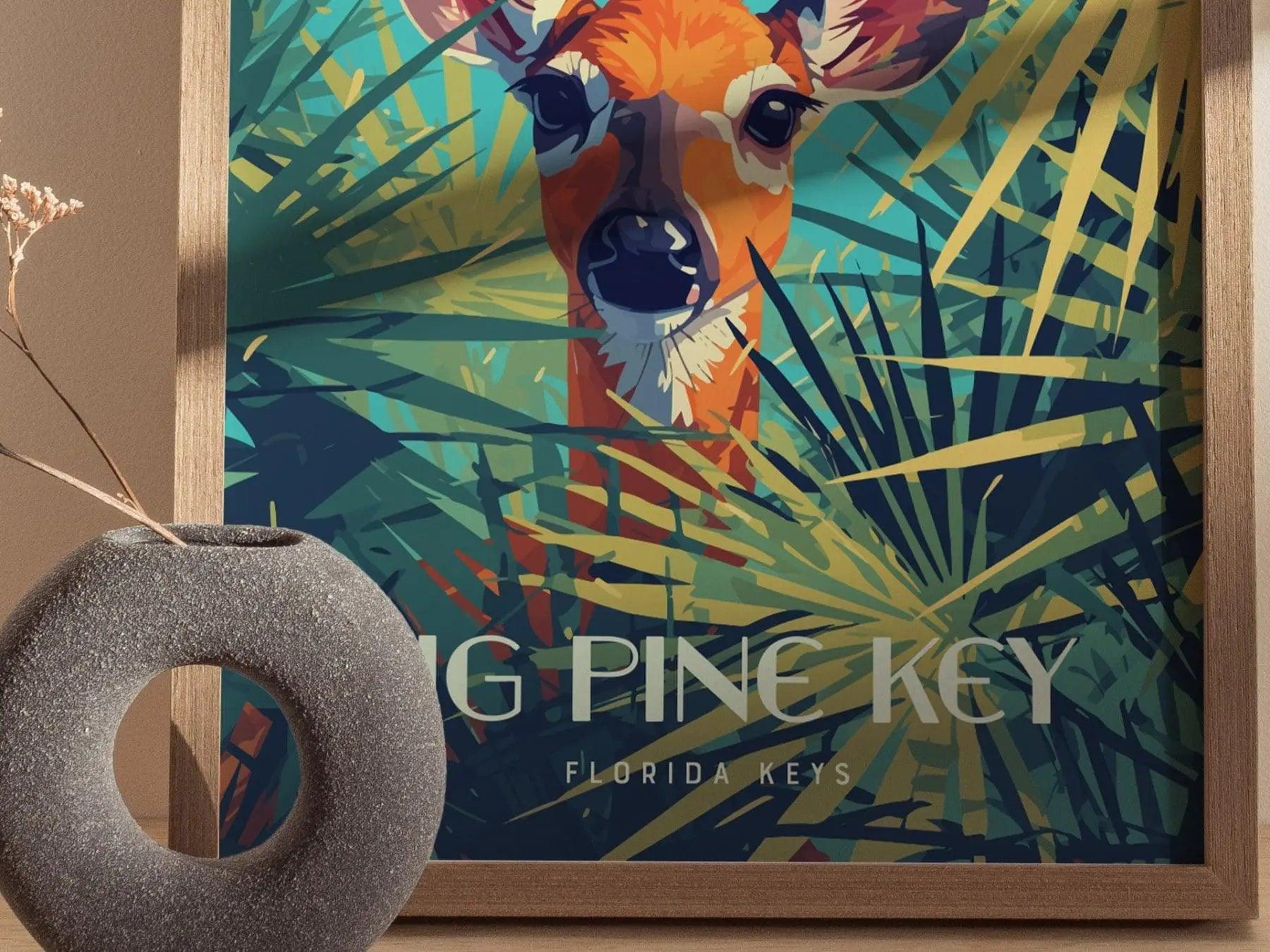 Big Pine Key, Florida Keys Framed Wall Art - Deer Palmettos Vacation Poster Design Travel Island Print Collection Home Beach Cottage Decor - Swell Scenes