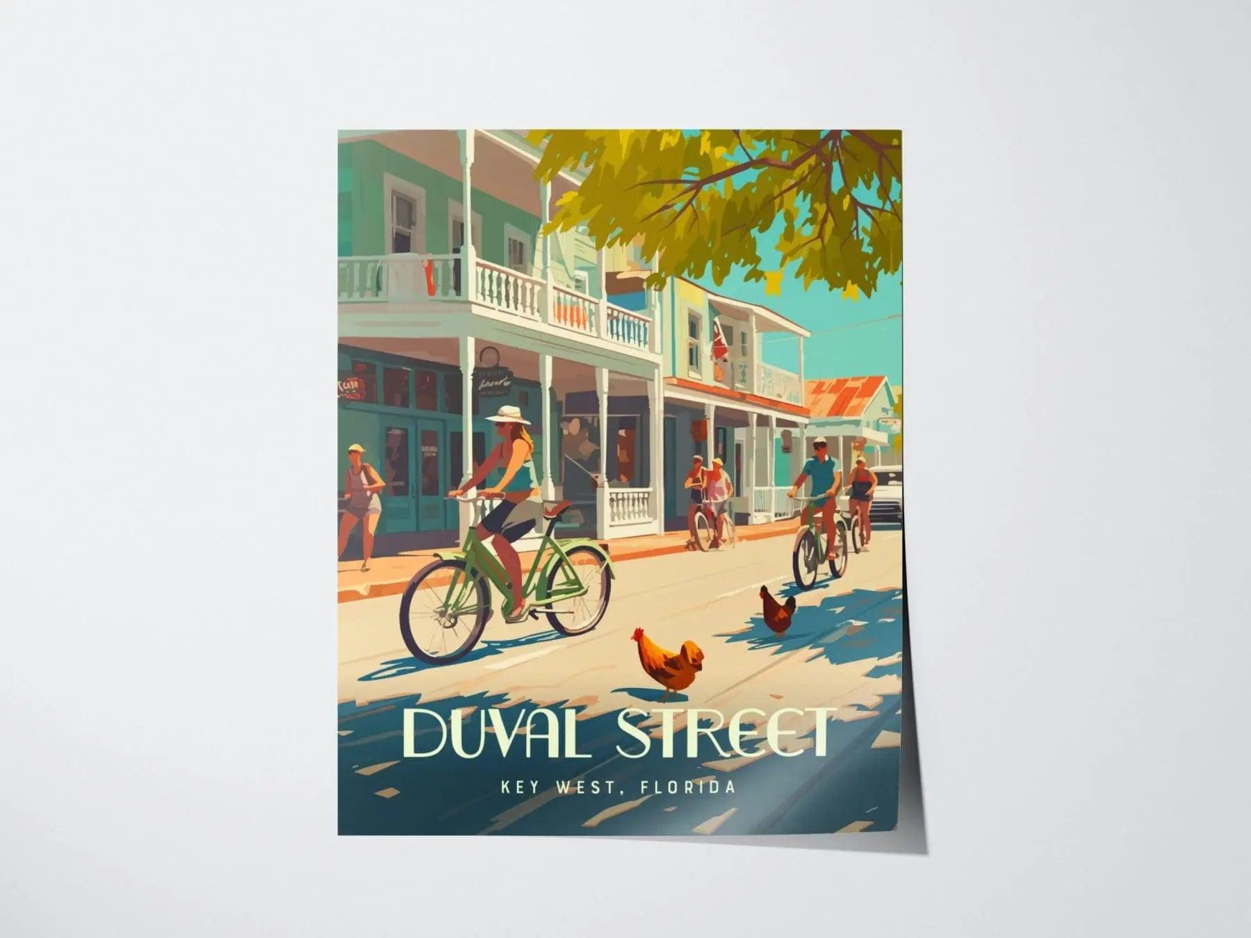 Duval Street, Key West, Florida Keys Framed Wall Art - Bikes Vacation Poster Design Travel Island Print Collection Home Beach Cottage Decor - Swell Scenes