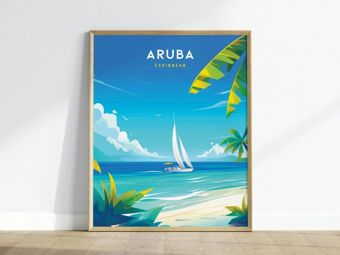 Aruba Travel Poster, Aruba Caribbean Poster Print, Aruba Caribbean Custom travel Poster, Personalized Travel Poster, Wedding Gift Decor - Swell Scenes