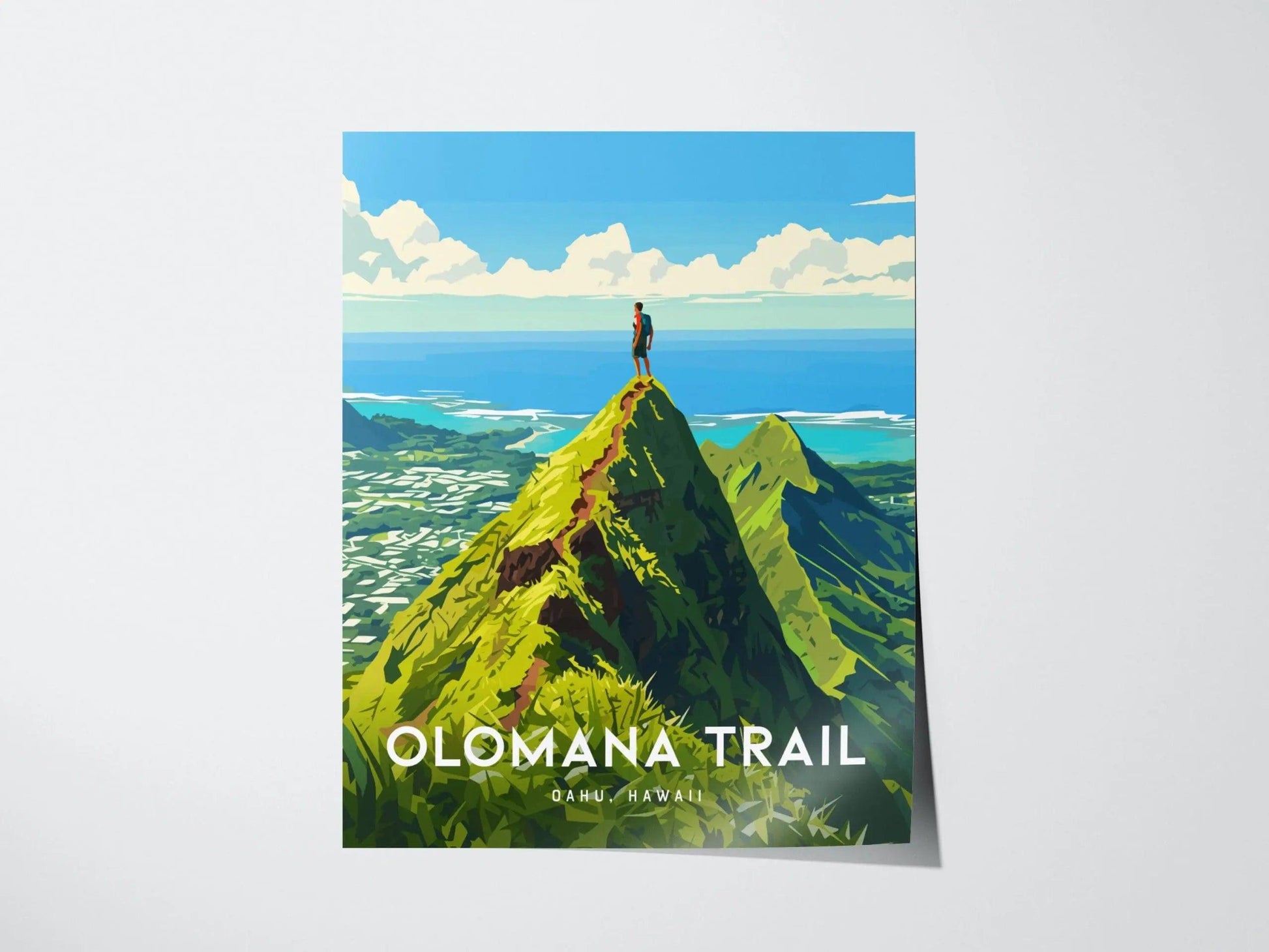 Mount Olomana Trail, Kailua, Hawaii, Framed Art | Oahu Island Poster Design Travel Hiking Tropical Hawaiian Rental Home Decor Print Gift Set - Swell Scenes