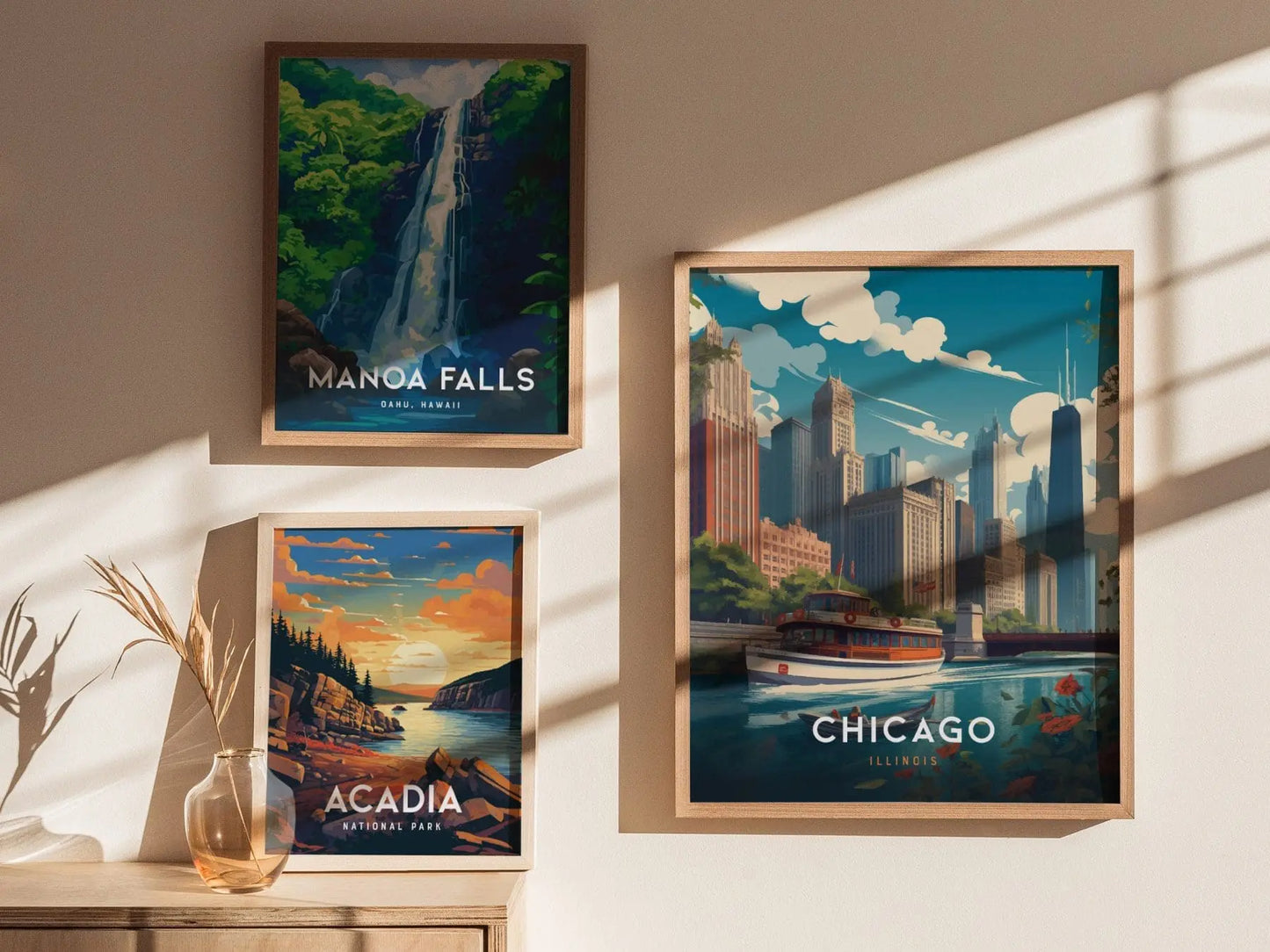 Chicago Framed Travel Poster, Chicago Poster Print, Chicago City Riverwalk Wall Art, Chicago Illinois Travel Poster, Traveler Home Decor - Swell Scenes