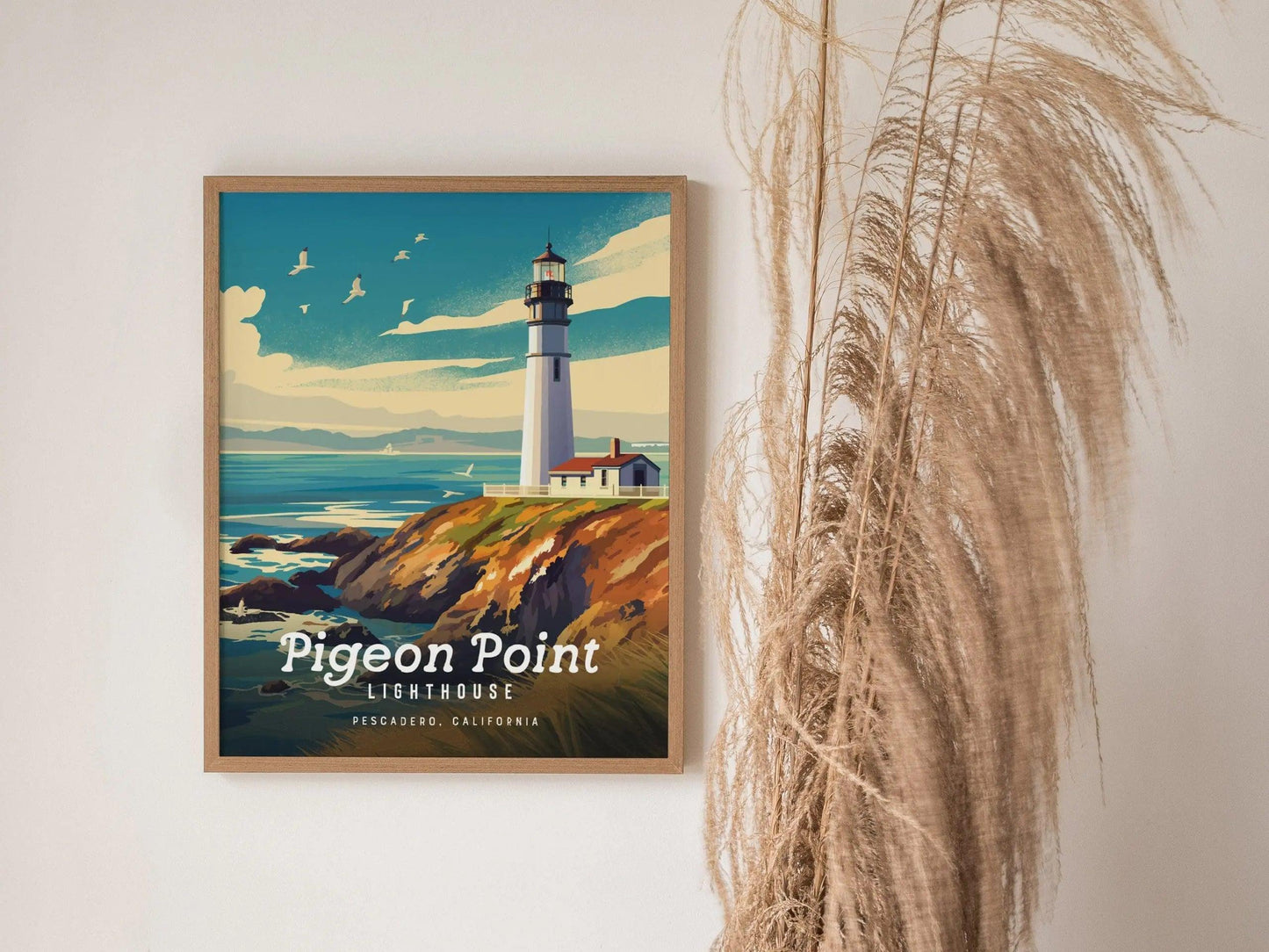 Pigeon Point Lighthouse, Pescadero - California Coastline Beacon Poster | Trendy Travel Poster for Airbnb Home Decor | Coastal Home Decor - Swell Scenes