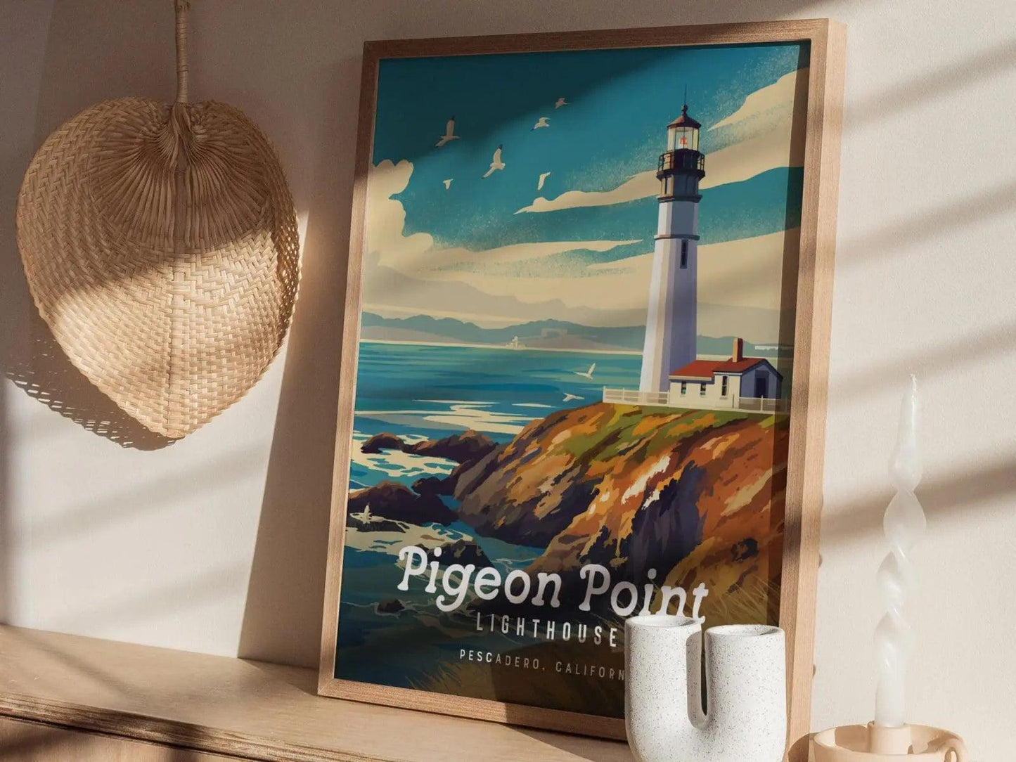 Pigeon Point Lighthouse, Pescadero - California Coastline Beacon Poster | Trendy Travel Poster for Airbnb Home Decor | Coastal Home Decor - Swell Scenes