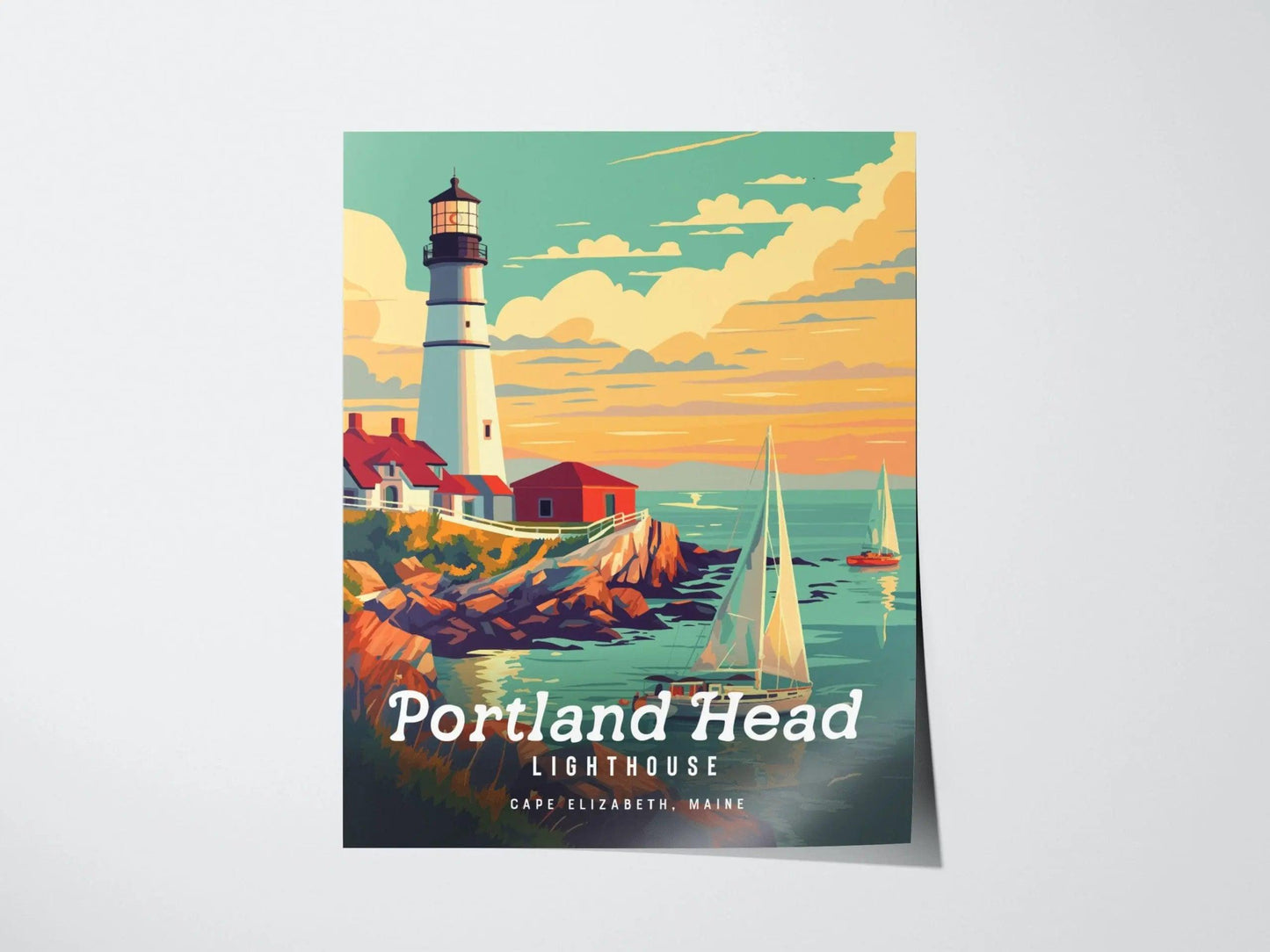 Portland Head Lighthouse, Cape Elizabeth, Maine - Historic Beacon of New England Coast Poster | Trendy Travel Poster for Airbnb Home Decor - Swell Scenes