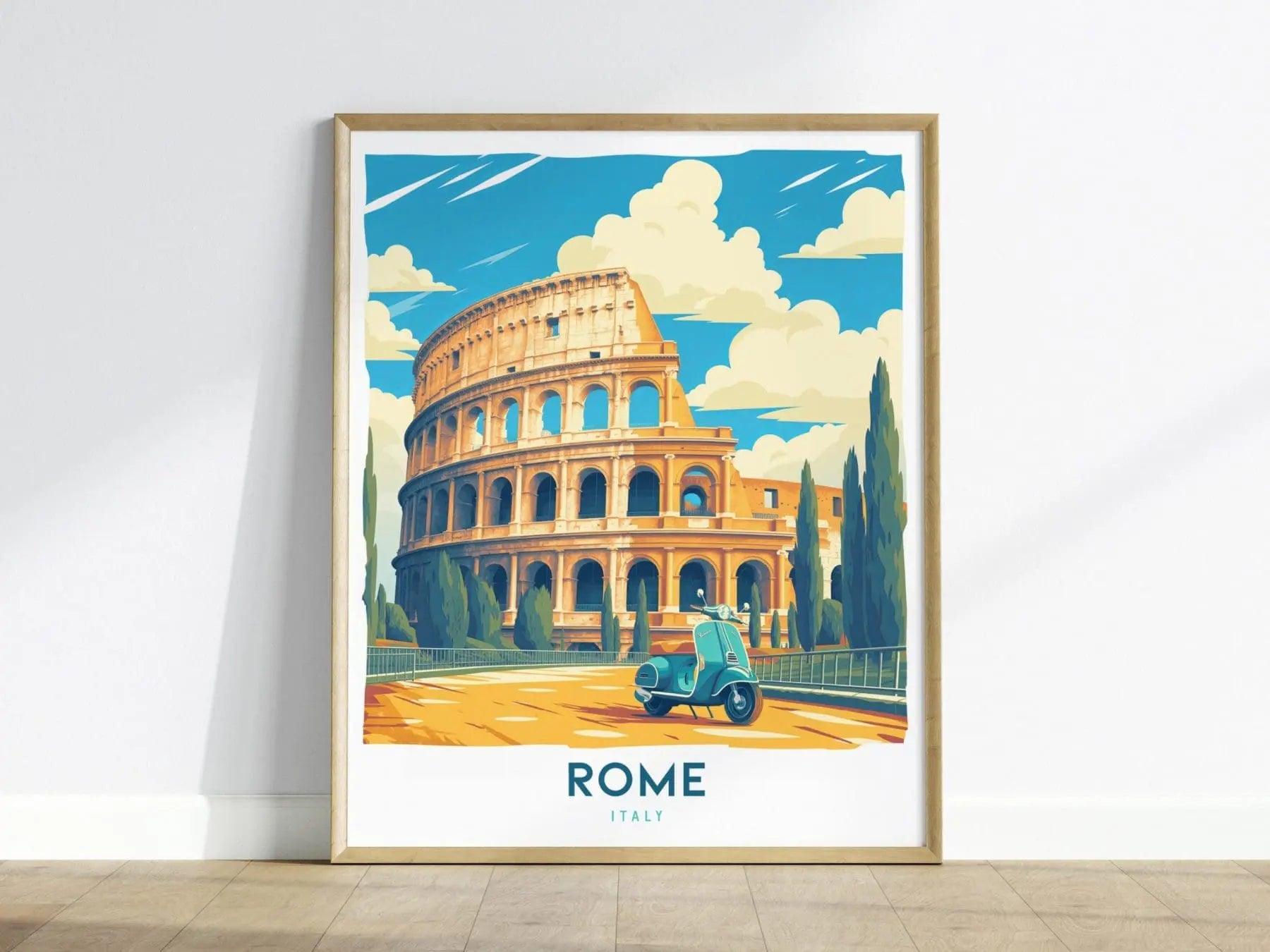 Rome Italy Travel Poster Wall Art, Rome Colosseum Poster, Coliseum Rome Wall Art, Italy Architecture Travel Print, Travel Gift Home Decor - Swell Scenes