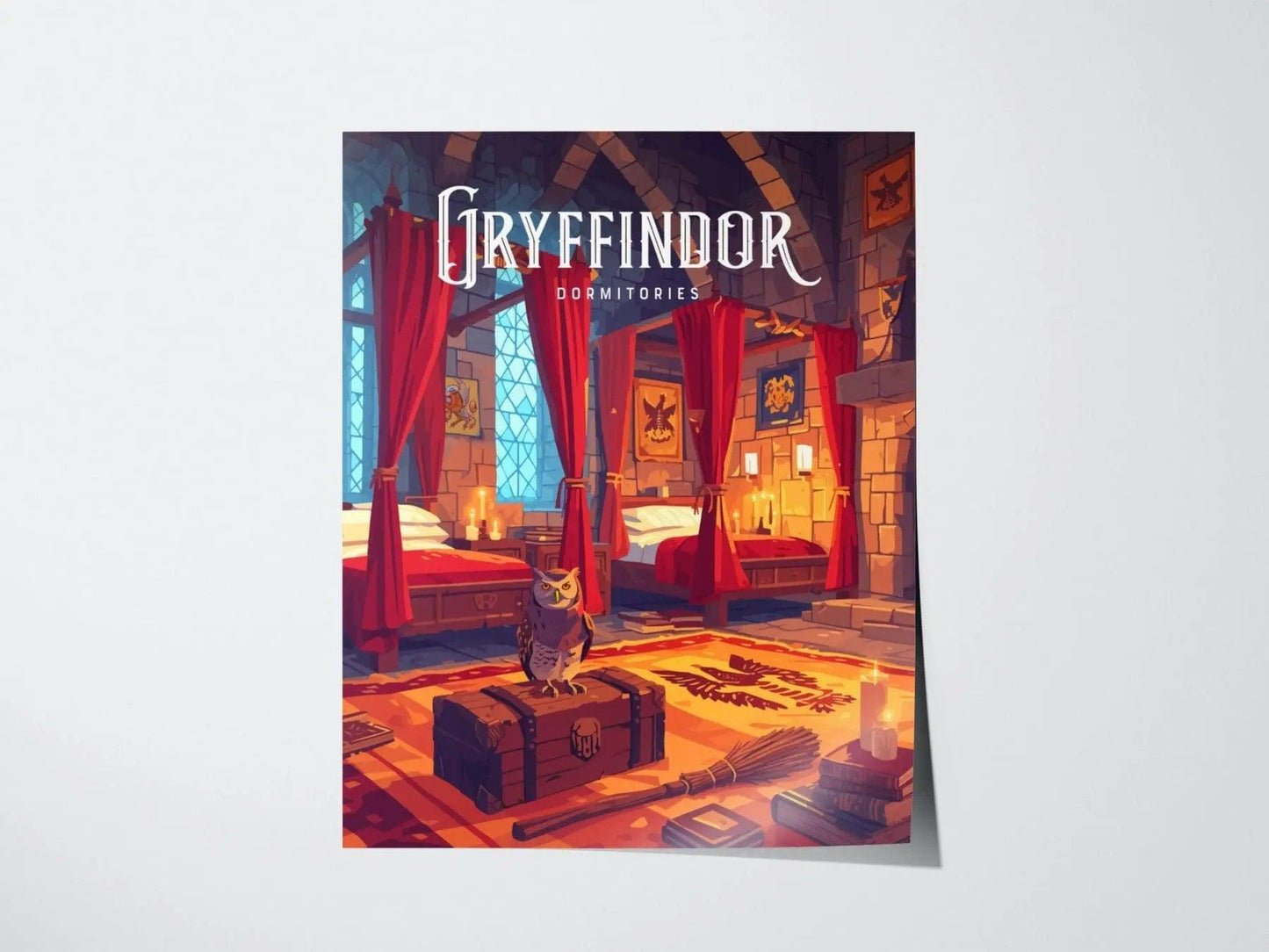Gryffindor Dormitories, Hogwarts Castle, Harry Potter Framed Wall Art | Dorm Poster Print JK Rowling Fan Dark Academia Home Decor Gift Set - Swell Scenes