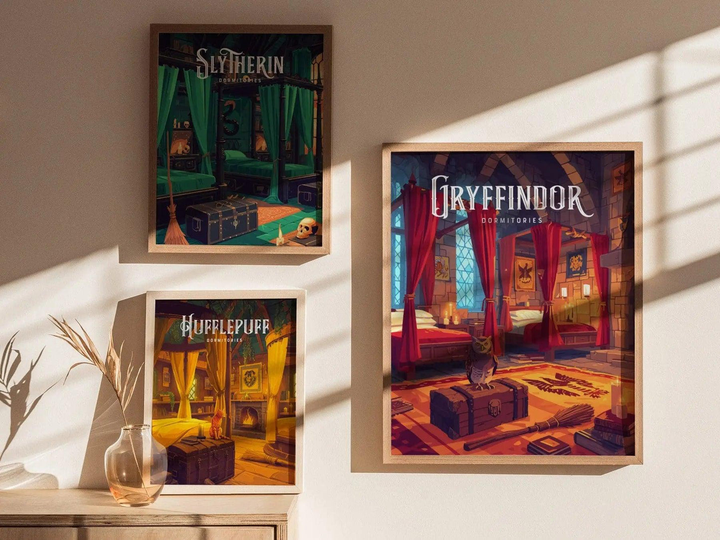 Gryffindor Dormitories, Hogwarts Castle, Harry Potter Framed Wall Art | Dorm Poster Print JK Rowling Fan Dark Academia Home Decor Gift Set - Swell Scenes