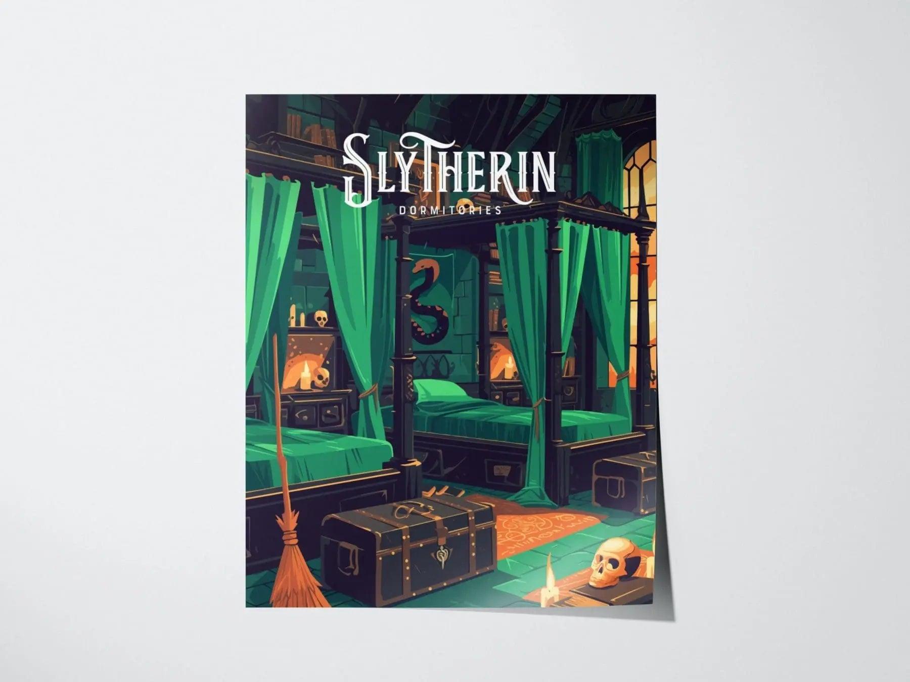 Unframed Slytherin Harry Potter print on premium matte paper with Hogwarts castle dungeons and house pride design