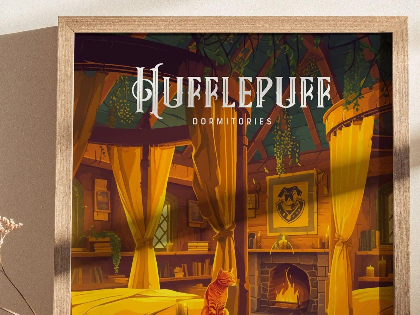 Hufflepuff Dormitories, Hogwarts Castle, Harry Potter Framed Wall Art | Dorm Poster Print Academia Witchy Cottagecore Home Decor Gift Set - Swell Scenes