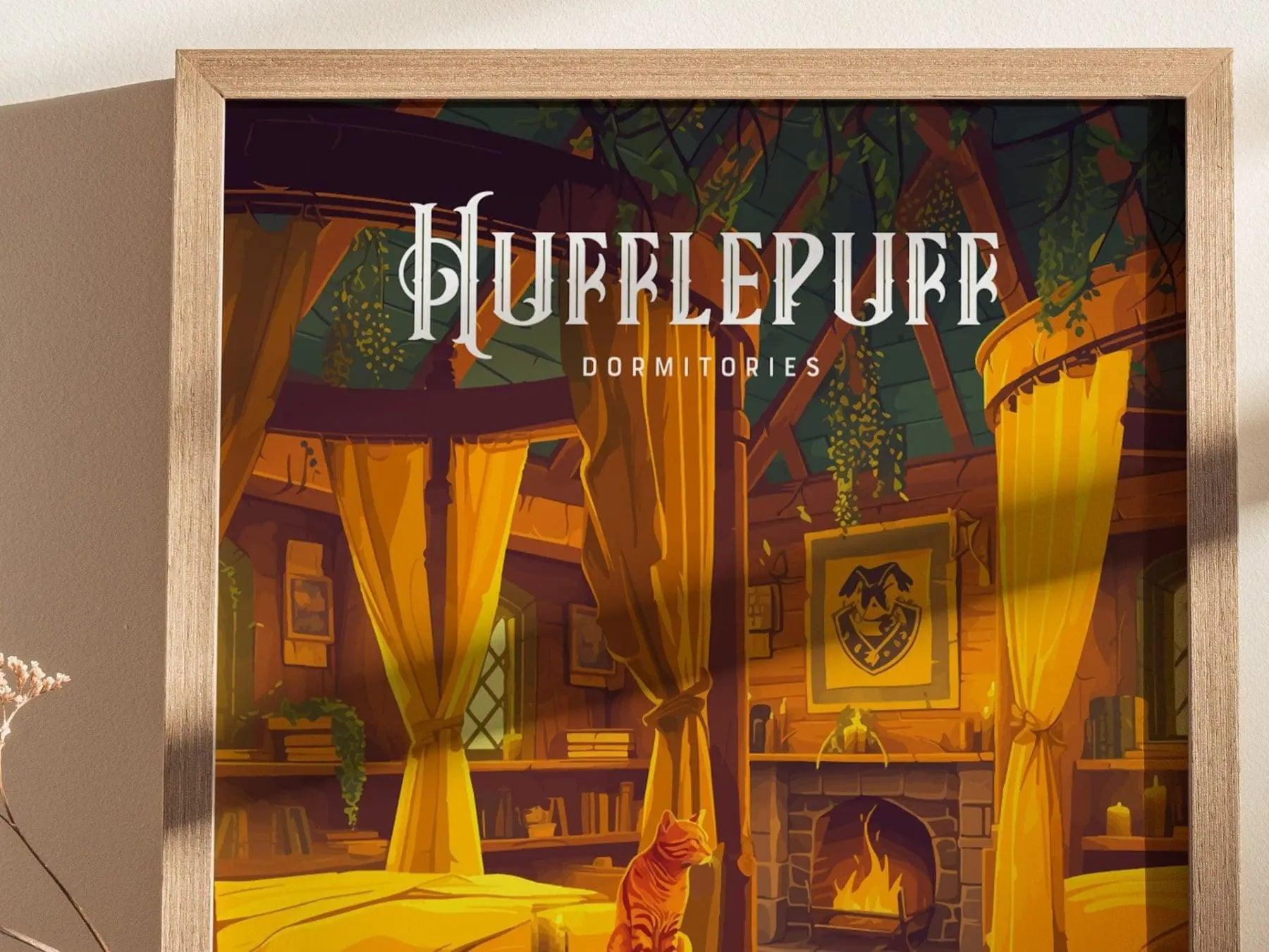 Hufflepuff Dormitories, Hogwarts Castle, Harry Potter Framed Wall Art | Dorm Poster Print Academia Witchy Cottagecore Home Decor Gift Set - Swell Scenes