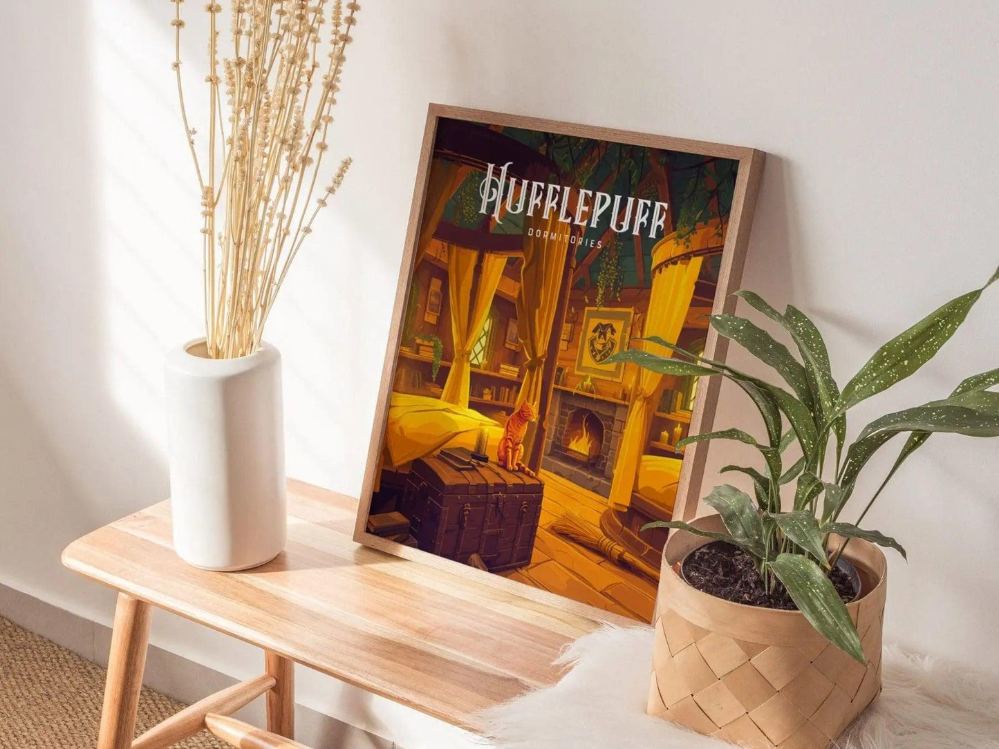 Hufflepuff Dormitories, Hogwarts Castle, Harry Potter Framed Wall Art | Dorm Poster Print Academia Witchy Cottagecore Home Decor Gift Set - Swell Scenes