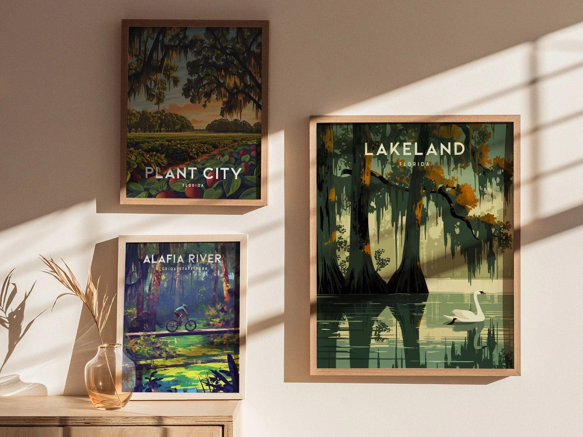 Lakeland, Florida Framed Wall Art - Lake Hollingsworth Mirror Swan Cypress Trees Poster Design Travel Print Collection Home Office Decor - Swell Scenes