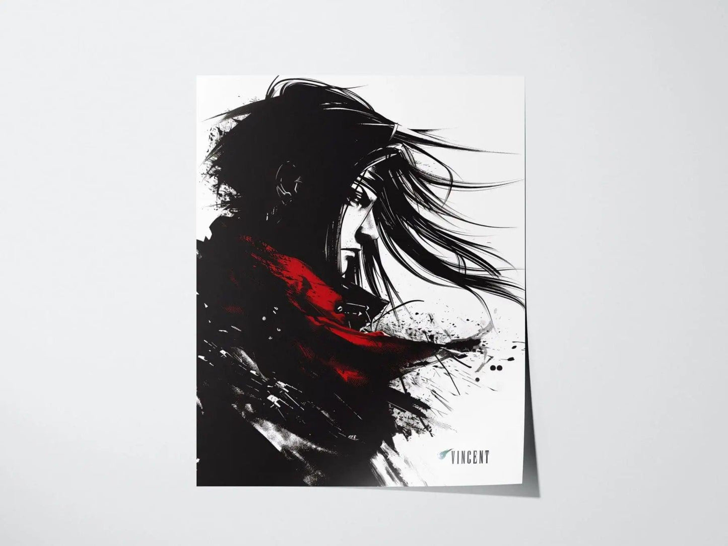 Vincent FF7 poster showing Final Fantasy VII Yoji Shinkawa-inspired art with gothic gunslinger design