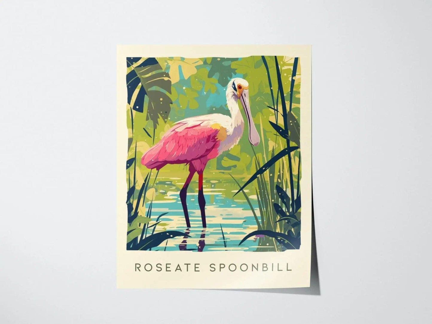 Roseate Spoonbill, Florida Birds Wildlife Framed Wall Art - Flamingo Tropical Bird Poster Design Travel Print Home Beach Cottage Decor Set - Swell Scenes