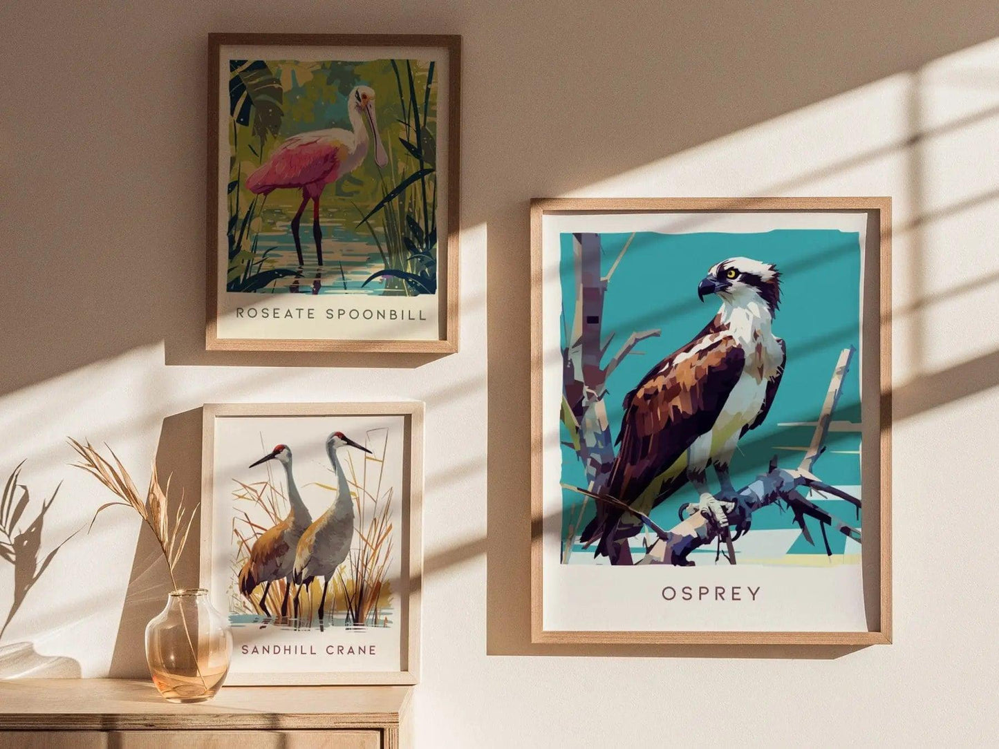 Osprey, Florida Birds Wildlife Framed Wall Art - Fish Hawk Tropical Bird Of Prey Poster Design Travel Print Home Beach Cottage Decor Set - Swell Scenes