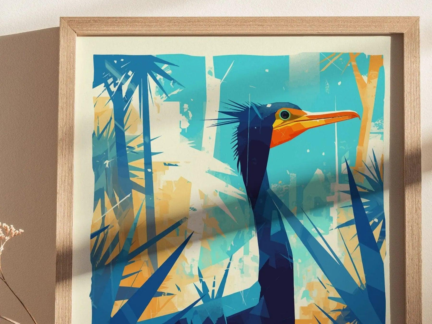 Cormorant, Florida Birds Wildlife Framed Wall Art - Water Turkey Bird Poster Design Travel Print Lake Home Beach Cottage Birder Decor Set - Swell Scenes