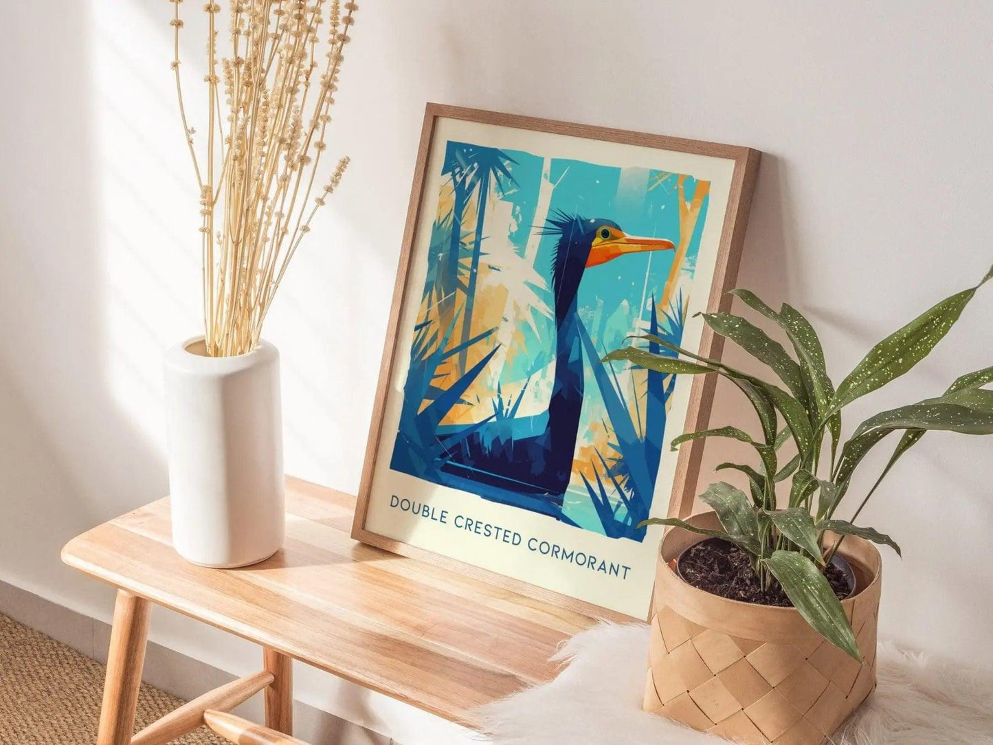 Cormorant, Florida Birds Wildlife Framed Wall Art - Water Turkey Bird Poster Design Travel Print Lake Home Beach Cottage Birder Decor Set - Swell Scenes