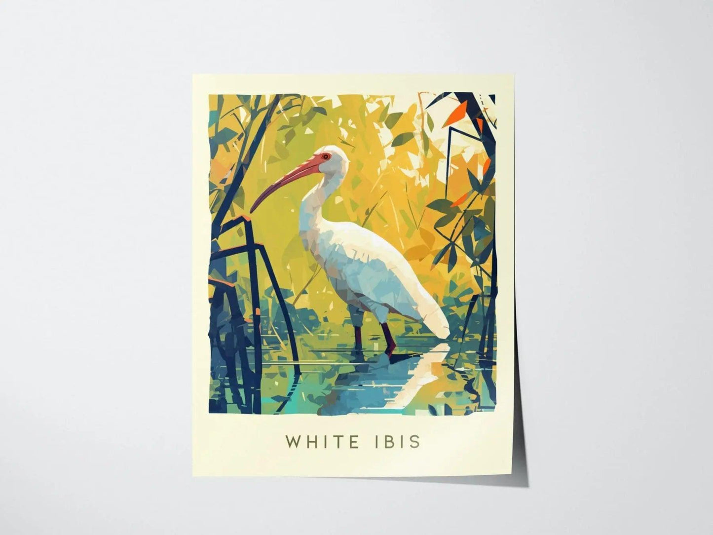 Unframed White Ibis Florida print on premium matte paper with impressionist coastal bird and wetland habitat detail