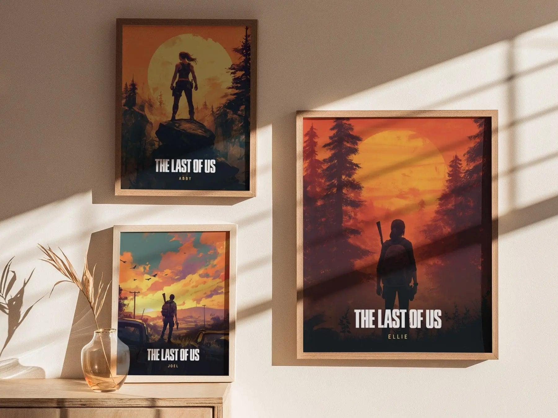 TLOU Ellie Williams wall art displayed in gaming room with post-apocalyptic wilderness and HBO series decor