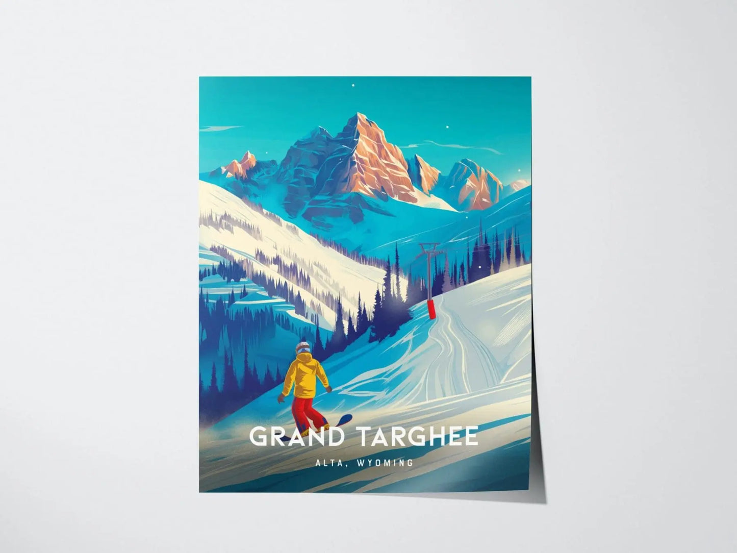 Grand Targhee Resort's Thrill: Snowboarder and Ski Paradise, Alta Wyoming, Framed, Alpine Adventure, Snowboarding Poster & Travel Gift Decor