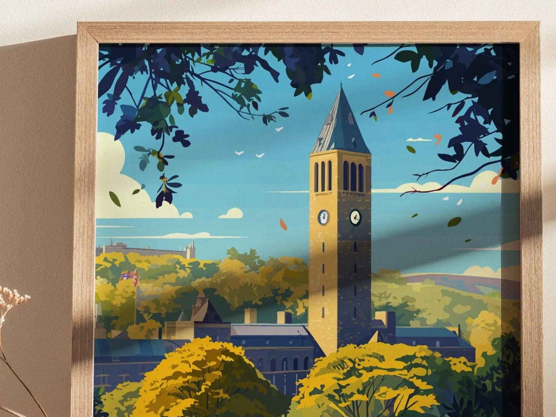 Cornell University, Ithaca, NY, Framed Travel Print | McGraw Tower College Campus Ivy League Alumni Wall Art Office Room Decor Poster Gift - Swell Scenes
