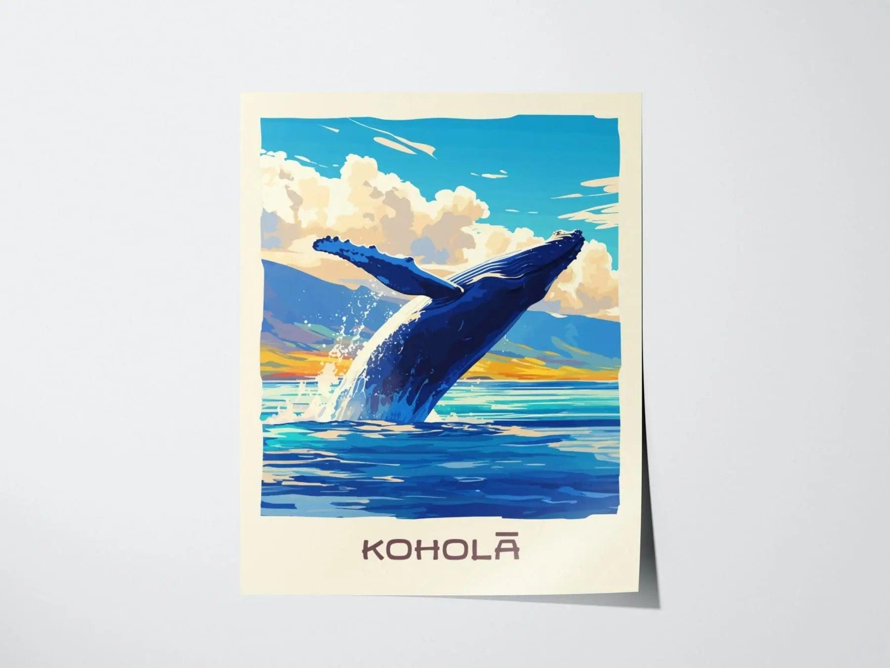 Kohola, Hawaiian Humpback Whale Framed Wall Art | Hawaii Wildlife Poster Design Print Maui Oahu Kauai Big Island Home Decor Vacation Gift - Swell Scenes