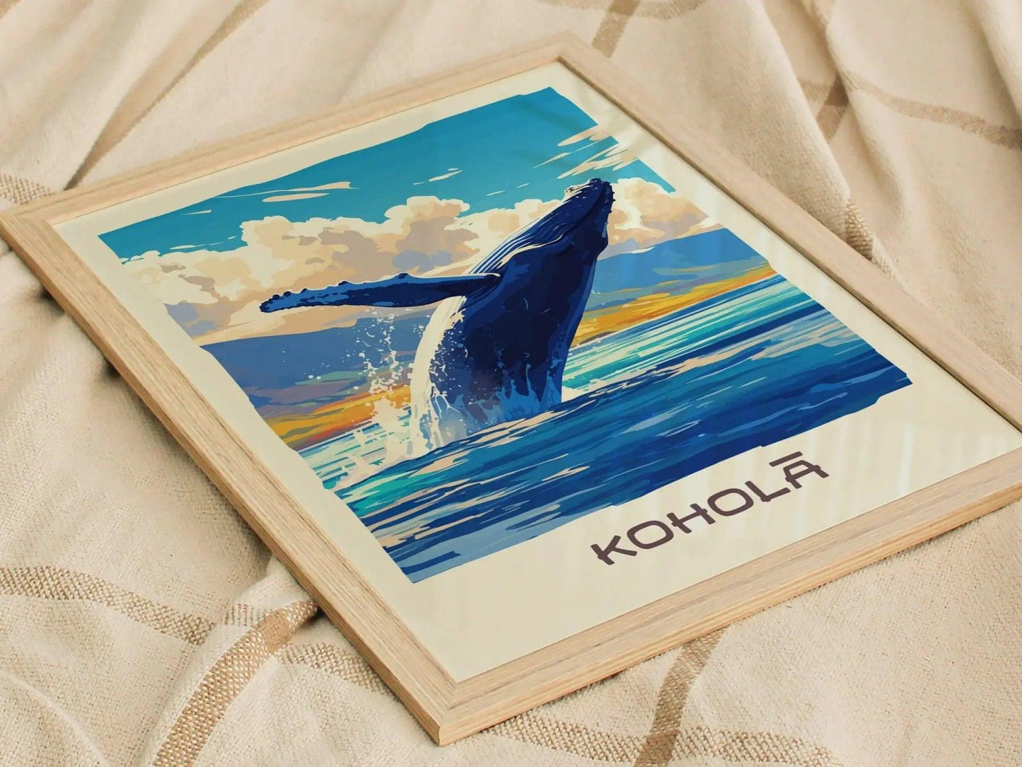 Kohola, Hawaiian Humpback Whale Framed Wall Art | Hawaii Wildlife Poster Design Print Maui Oahu Kauai Big Island Home Decor Vacation Gift - Swell Scenes