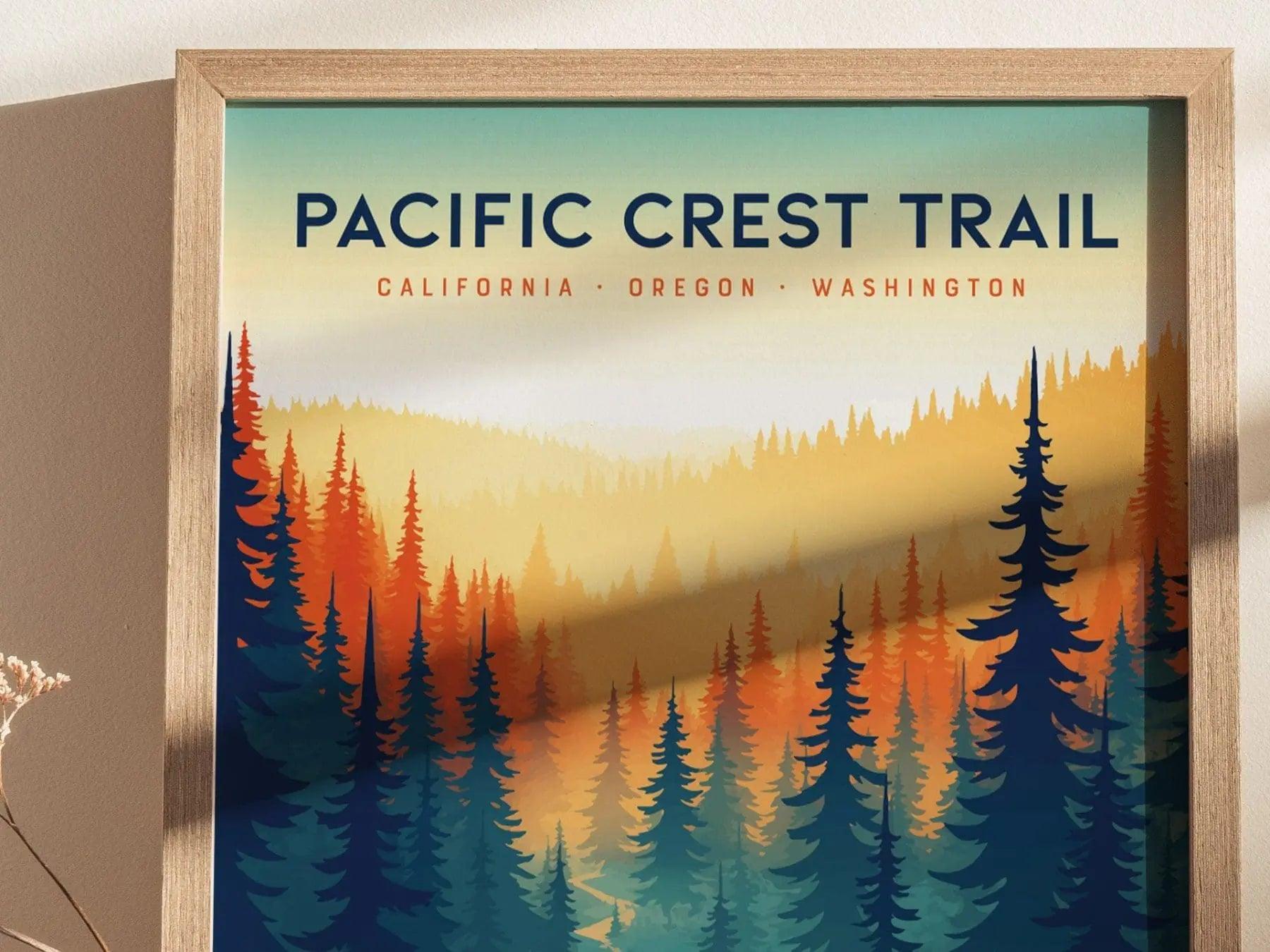 Pacific Crest Trail Travel Poster - Pacific Crest Trail Gift Wall Art Design Travel Print Hiker Adventure Gift Pacific Coastal Home Decor - Swell Scenes