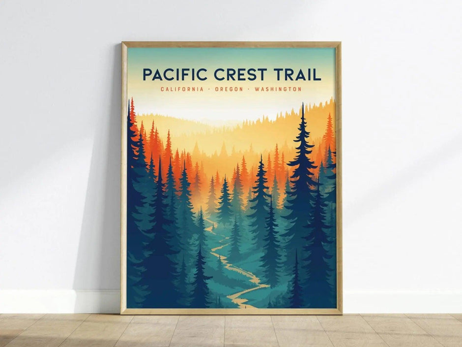 Pacific Crest Trail Travel Poster - Pacific Crest Trail Gift Wall Art Design Travel Print Hiker Adventure Gift Pacific Coastal Home Decor - Swell Scenes