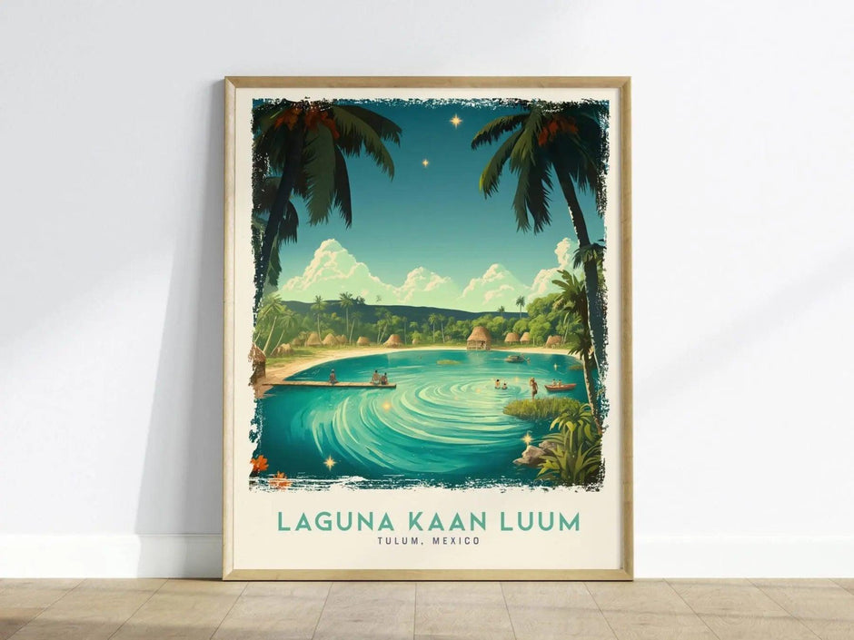 Laguna Kaan Luum Travel Poster, Laguna Kaan Luum Mexico Framed Print, Mexico Travel Poster Art, Lagoon Custom Travel Gift, Airbnb Wall Decor - Swell Scenes