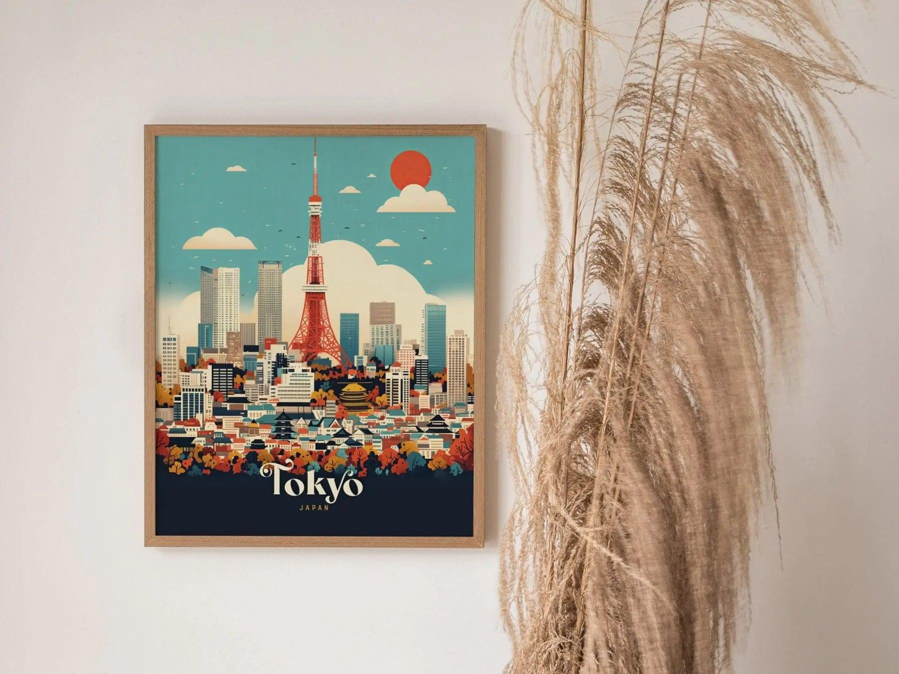 Tokyo Tower City Japan Asia Framed Travel Print, Japan Tokyo Travel Poster, Tokyo City Wall Art, Japan Fuji Mountain Travel, Airbnb Decor - Swell Scenes