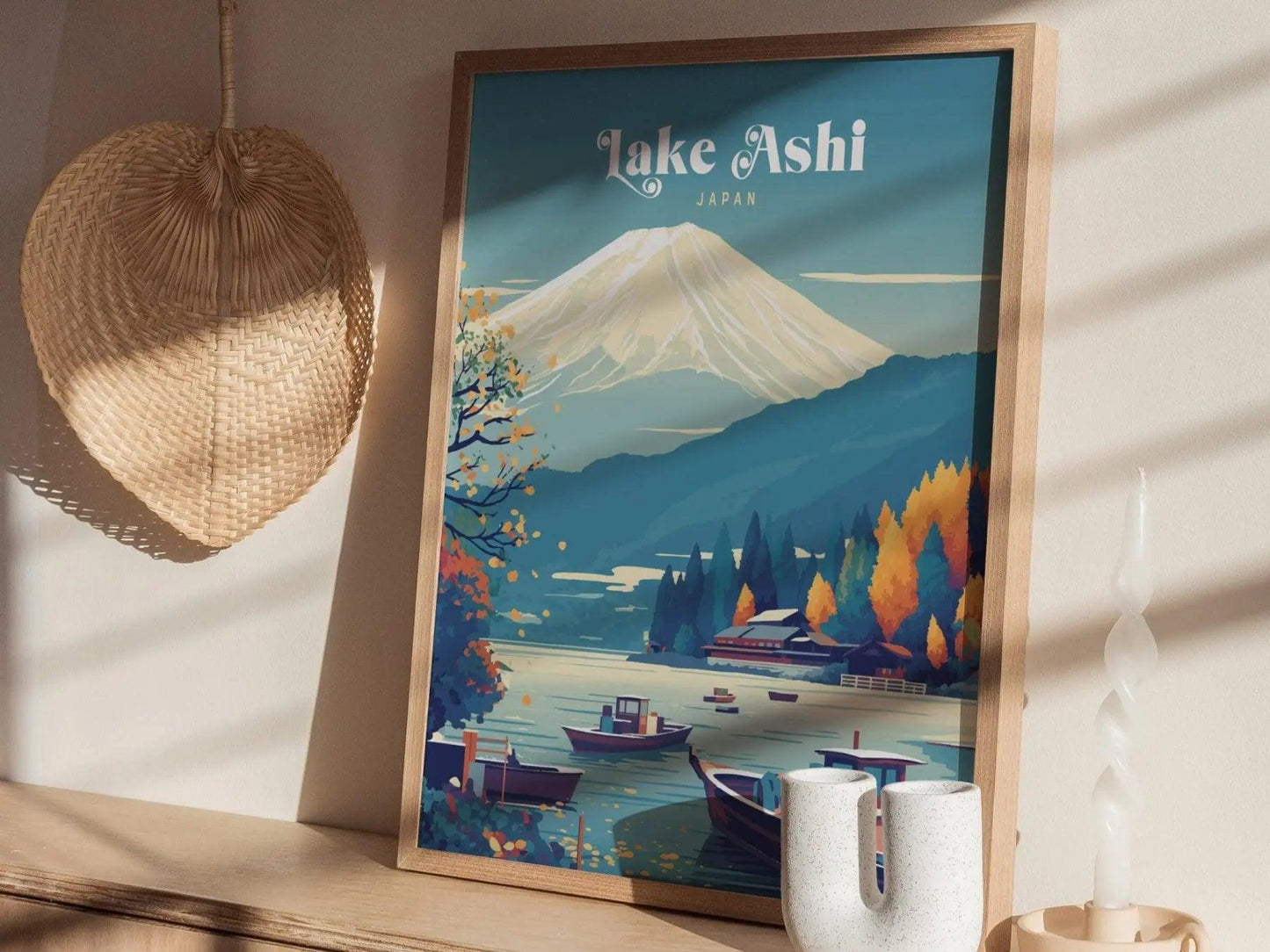 Lake Ashi Hakone Japan Wall Art Travel, Tokyo Mount Fuji Wall Art, Japanese Poster, Japanese Print, Japanese Travel Poster Airbnb Home Decor - Swell Scenes