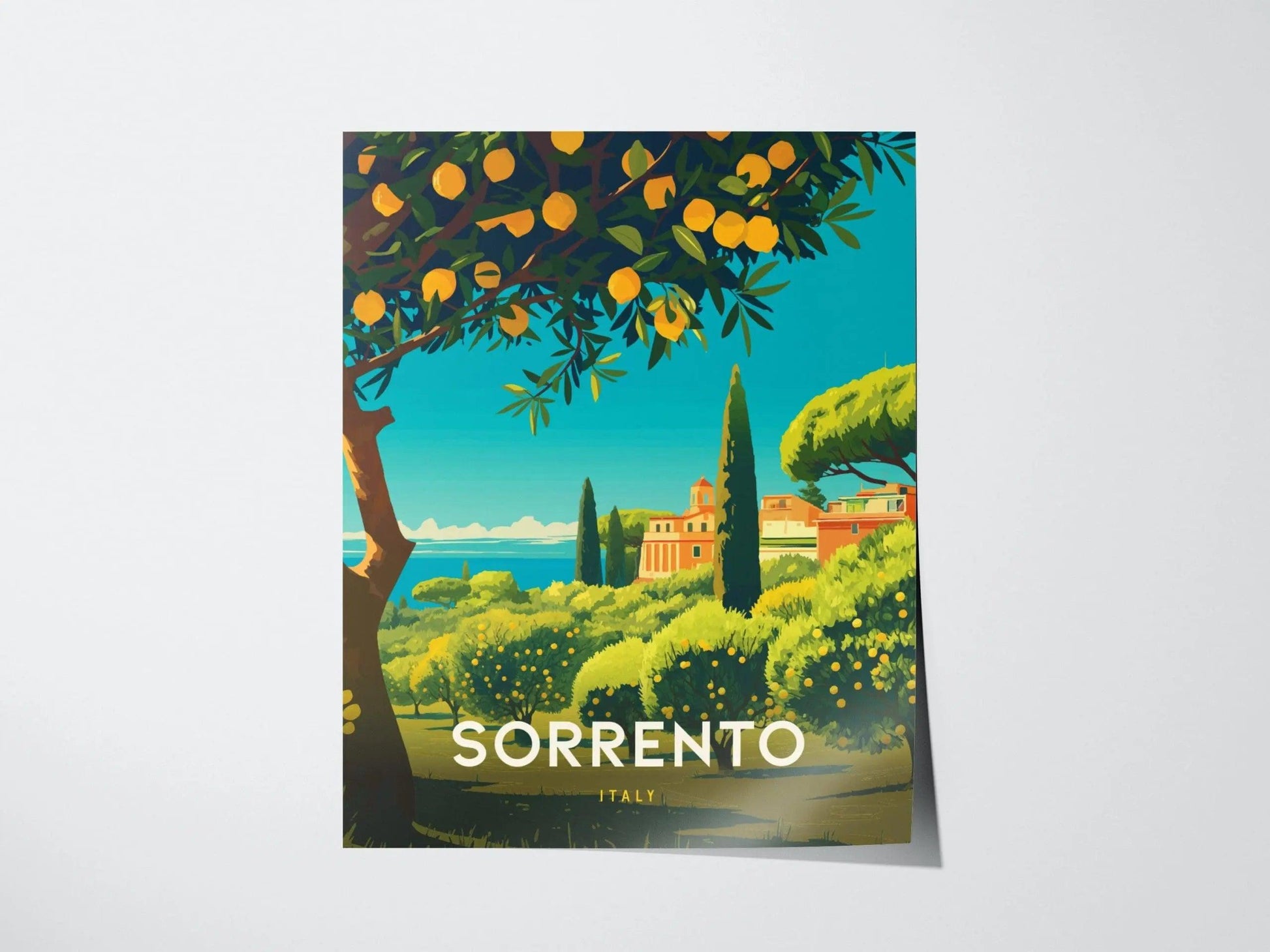 Sorrento Italy Lemon Coast Travel Print, Sorrento Italy Lemons Travel Poster Print, Vibrant Sorrento Lemons Travel Poster & Wall Art Decor - Swell Scenes