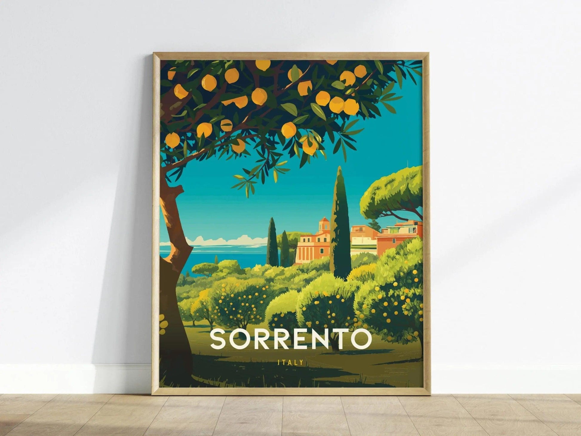 Sorrento Italy Lemon Coast Travel Print, Sorrento Italy Lemons Travel Poster Print, Vibrant Sorrento Lemons Travel Poster & Wall Art Decor - Swell Scenes