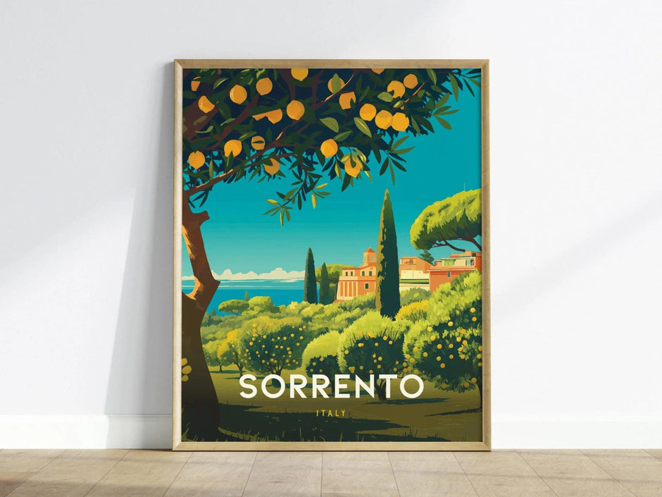 Sorrento Italy Lemon Coast Travel Print, Sorrento Italy Lemons Travel Poster Print, Vibrant Sorrento Lemons Travel Poster & Wall Art Decor - Swell Scenes