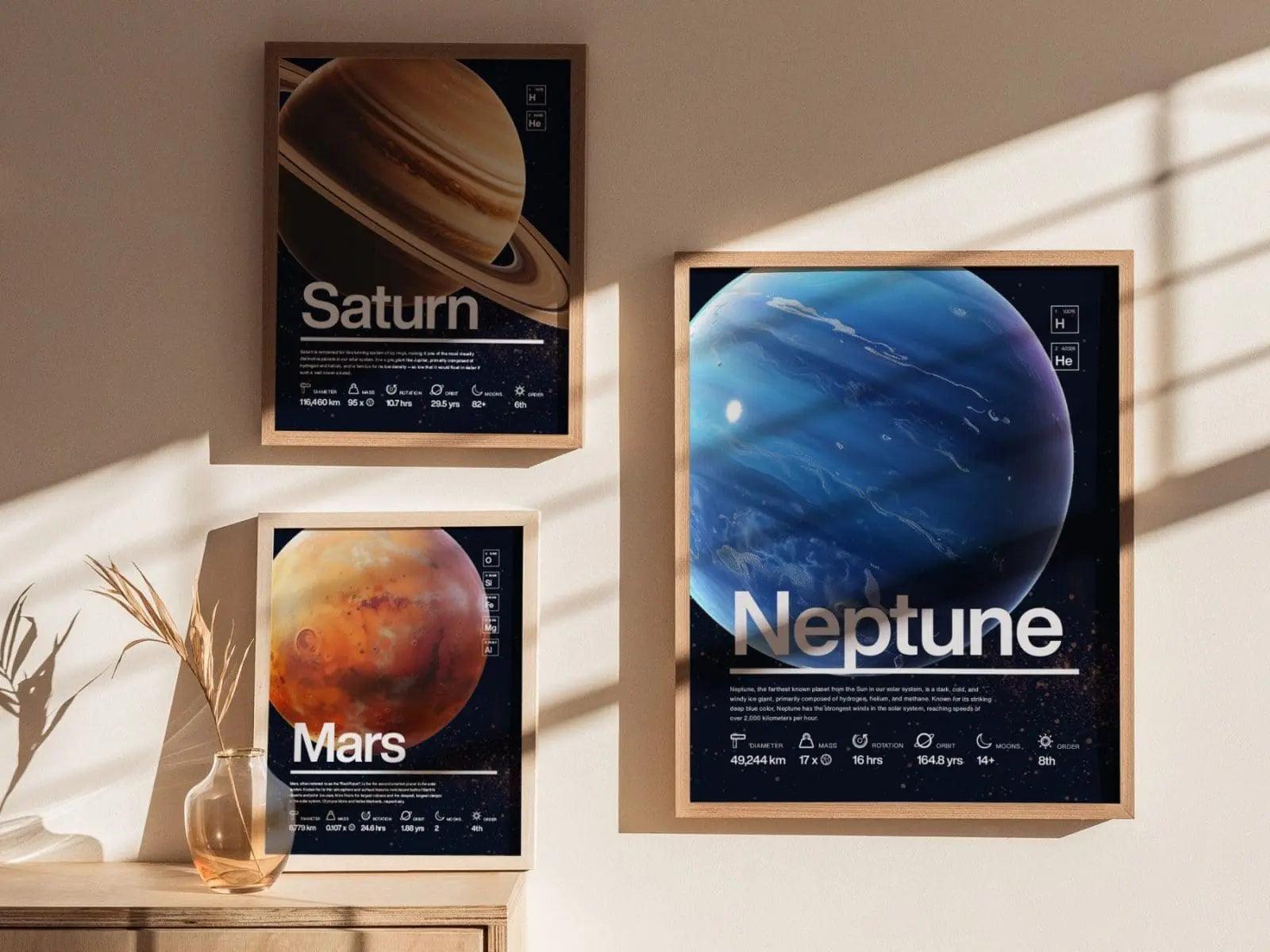 Neptune Planet Solar System Framed Wall Art | Space Science Teacher Classroom Decor Educational Universe Exploration Poster Print Kids Room - Swell Scenes