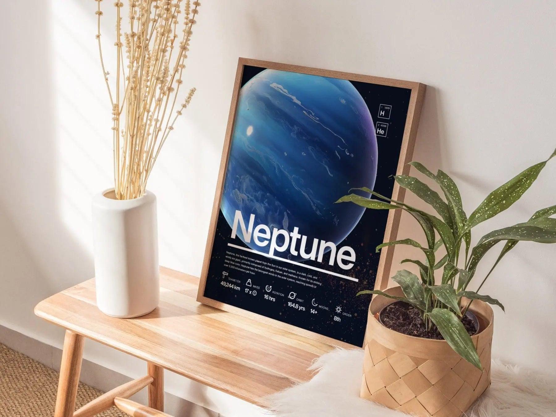 Neptune Planet Solar System Framed Wall Art | Space Science Teacher Classroom Decor Educational Universe Exploration Poster Print Kids Room - Swell Scenes