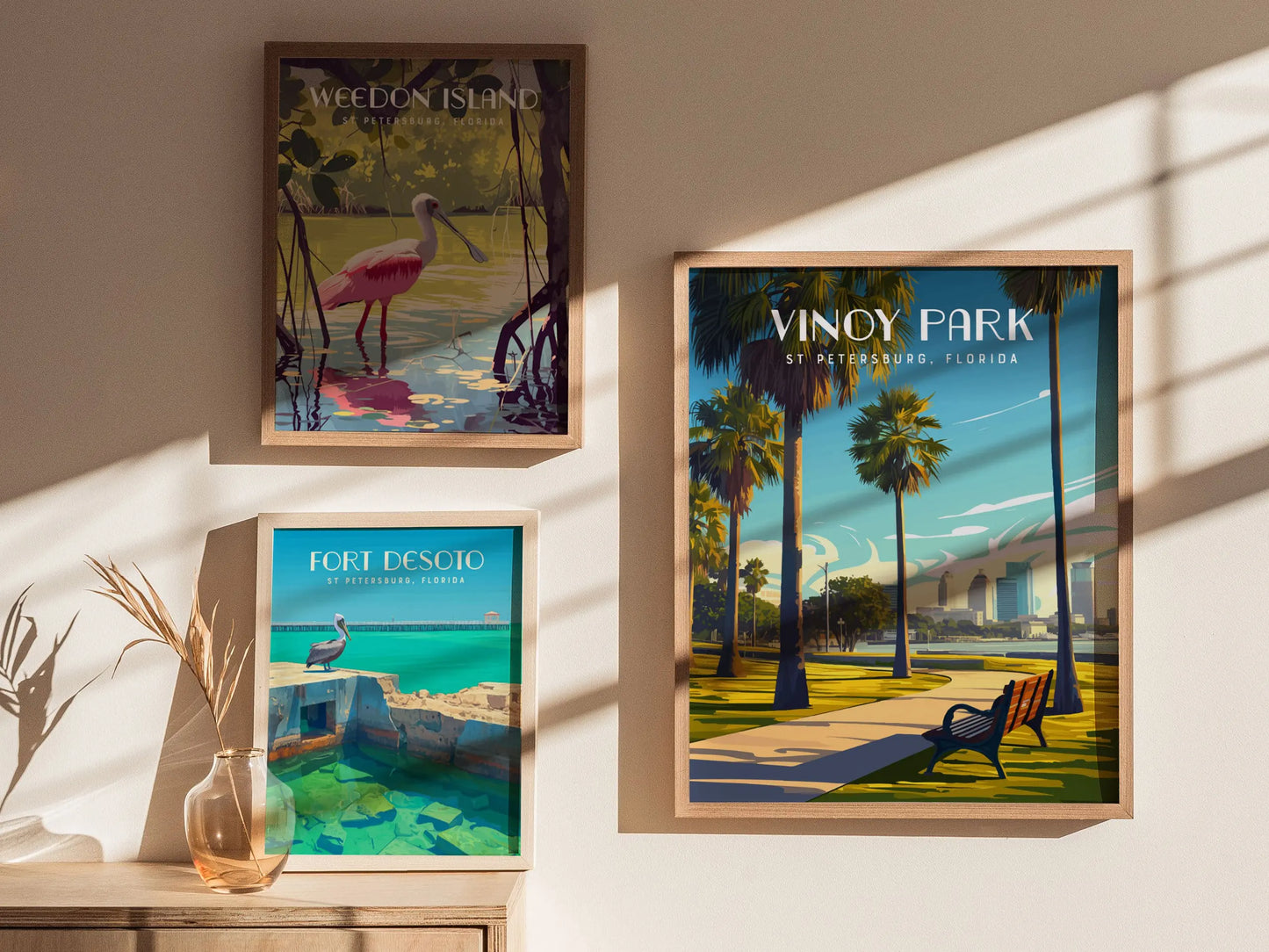Vinoy Park, St. Petersburg, Florida Framed Wall Art - St Pete Downtown Poster Design, Tampa Bay Travel Print Beach House Home Decor Set - Swell Scenes