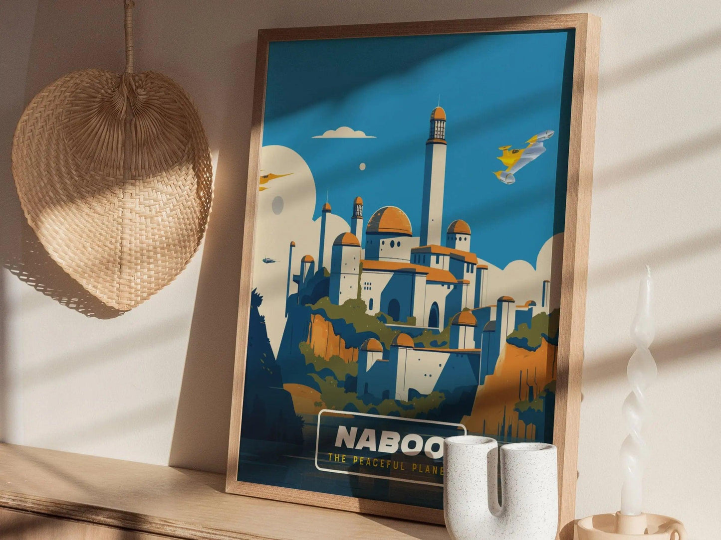 Star Wars Naboo Travel Poster, Retro Travel Art, Tatooine, Hoth, Endor - Naboo's Natural Beauty: Star Wars - Retro Galactic Travel Art Decor - Swell Scenes