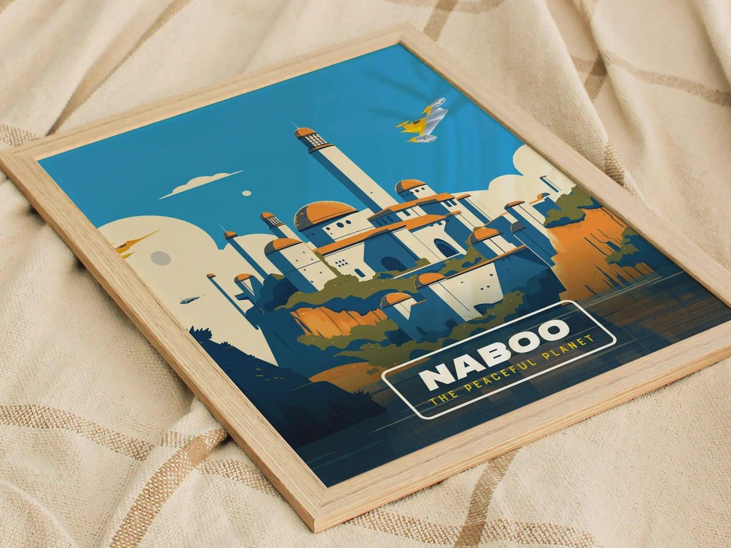 Star Wars Naboo Travel Poster, Retro Travel Art, Tatooine, Hoth, Endor - Naboo's Natural Beauty: Star Wars - Retro Galactic Travel Art Decor - Swell Scenes