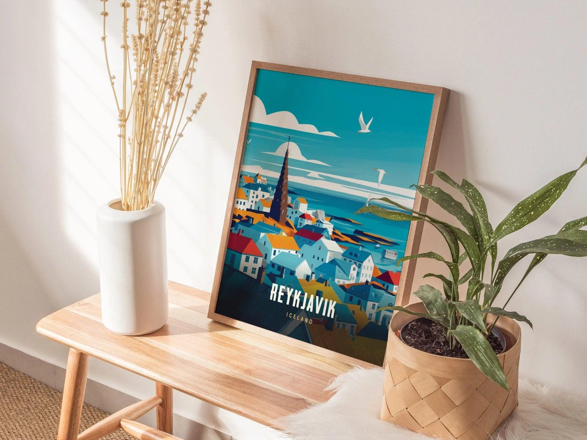 Reykjavík Travel Poster Wall Art, Iceland Reykjavik Poster, Reykjavík Hallgrímskirkja Church, Iceland Travel Print, Reykjavik Travel Decor - Swell Scenes