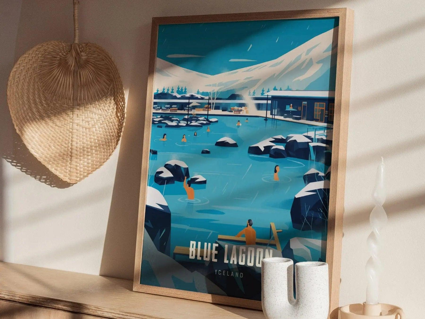 Iceland Blue Lagoon Travel Poster Wall Art, Iceland Blue Lagoon Poster, Reykjavík, Iceland Travel Print, Blue Lagoon Oasis Airbnb Decor Art - Swell Scenes