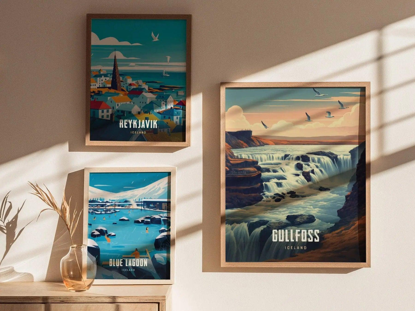 Gullfoss - Iceland's Golden Falls - Breathtaking Waterfall Escape Travel Poster, Icelandic Souvenir, Iceland Travel Print, Reykjavík Decor - Swell Scenes